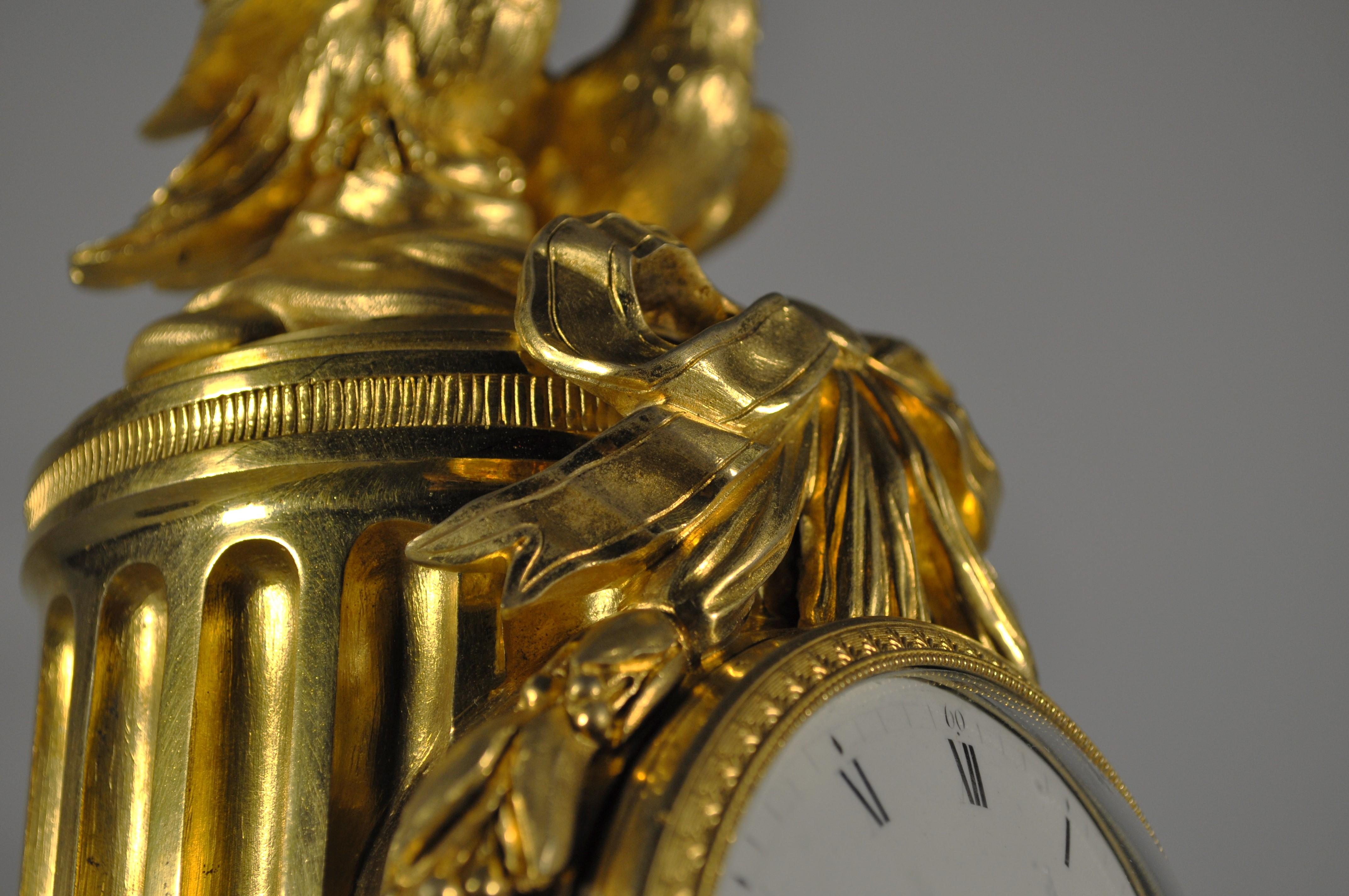 French Louis XVI table clock , gilt bronze column signed Osmond For Sale 5