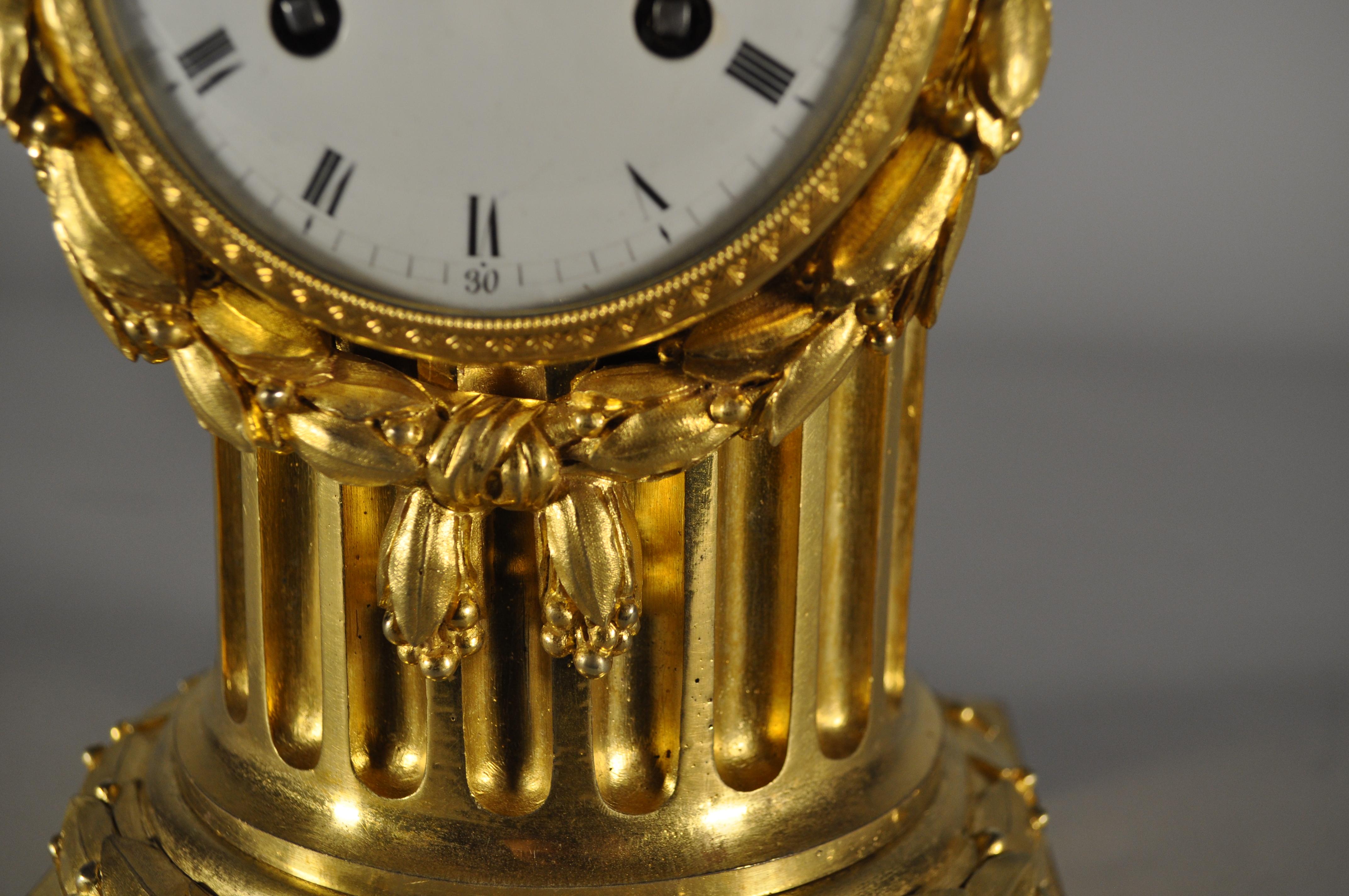 French Louis XVI table clock , gilt bronze column signed Osmond For Sale 8