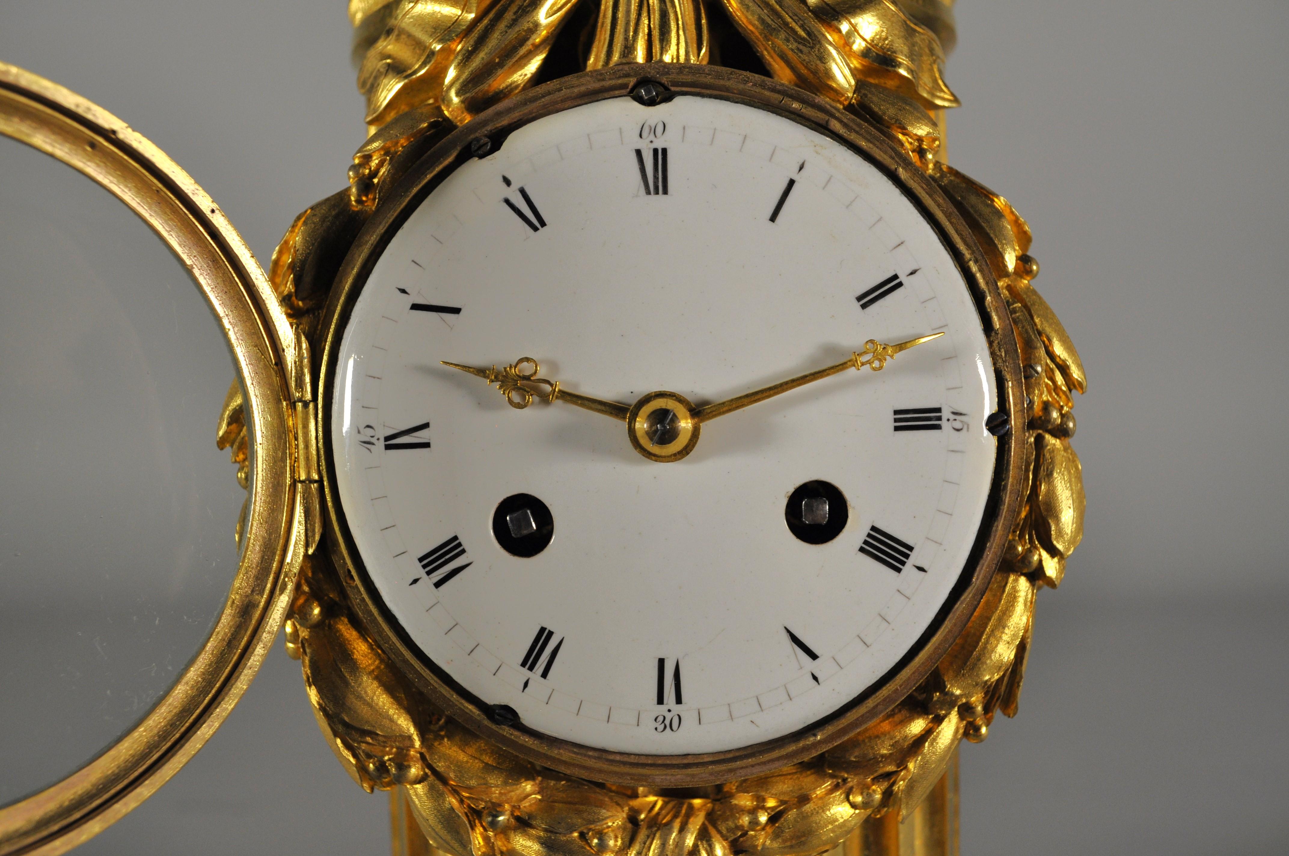 French Louis XVI table clock , gilt bronze column signed Osmond For Sale 9