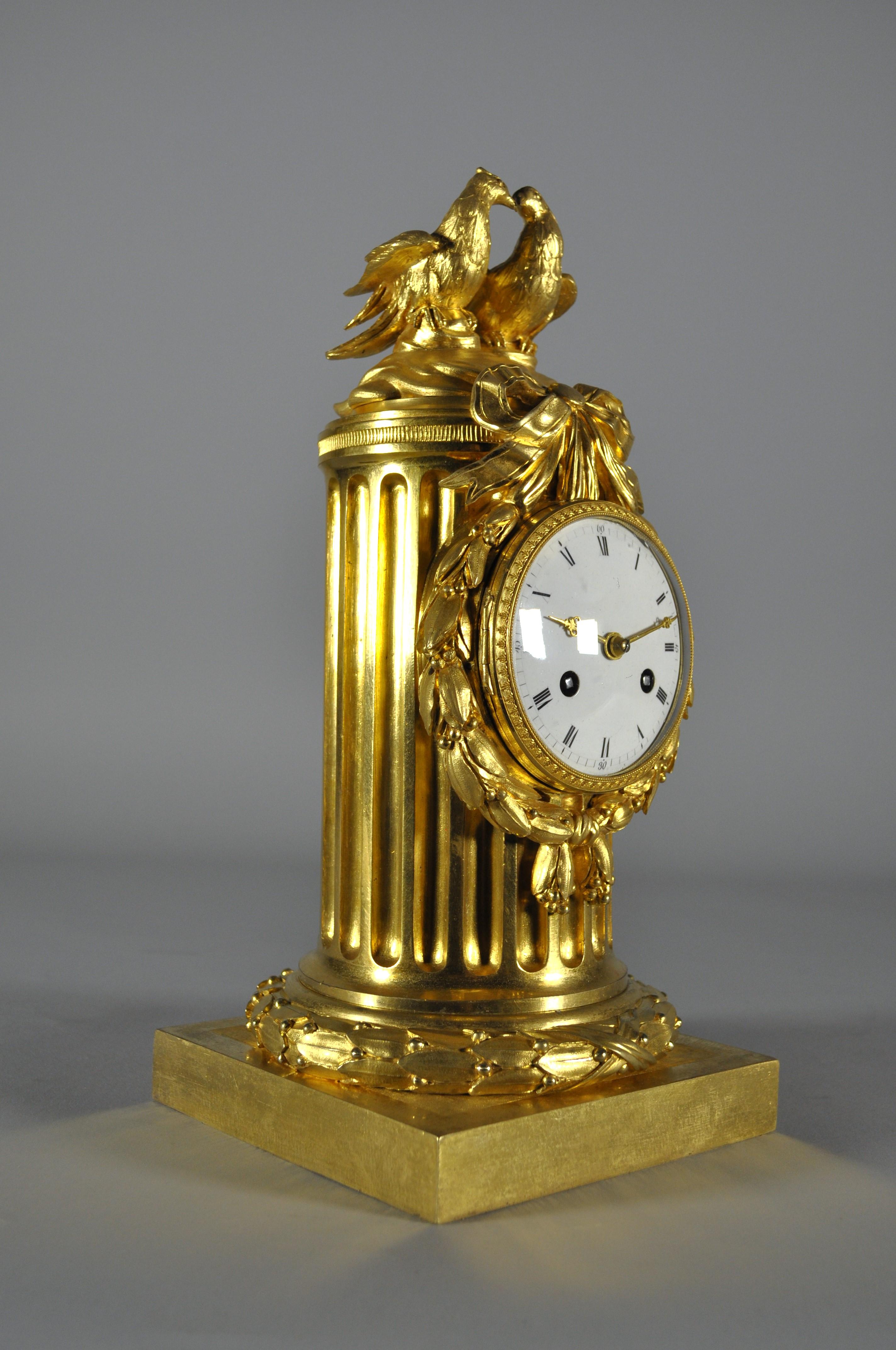 Charles X French Louis XVI table clock , gilt bronze column signed Osmond For Sale