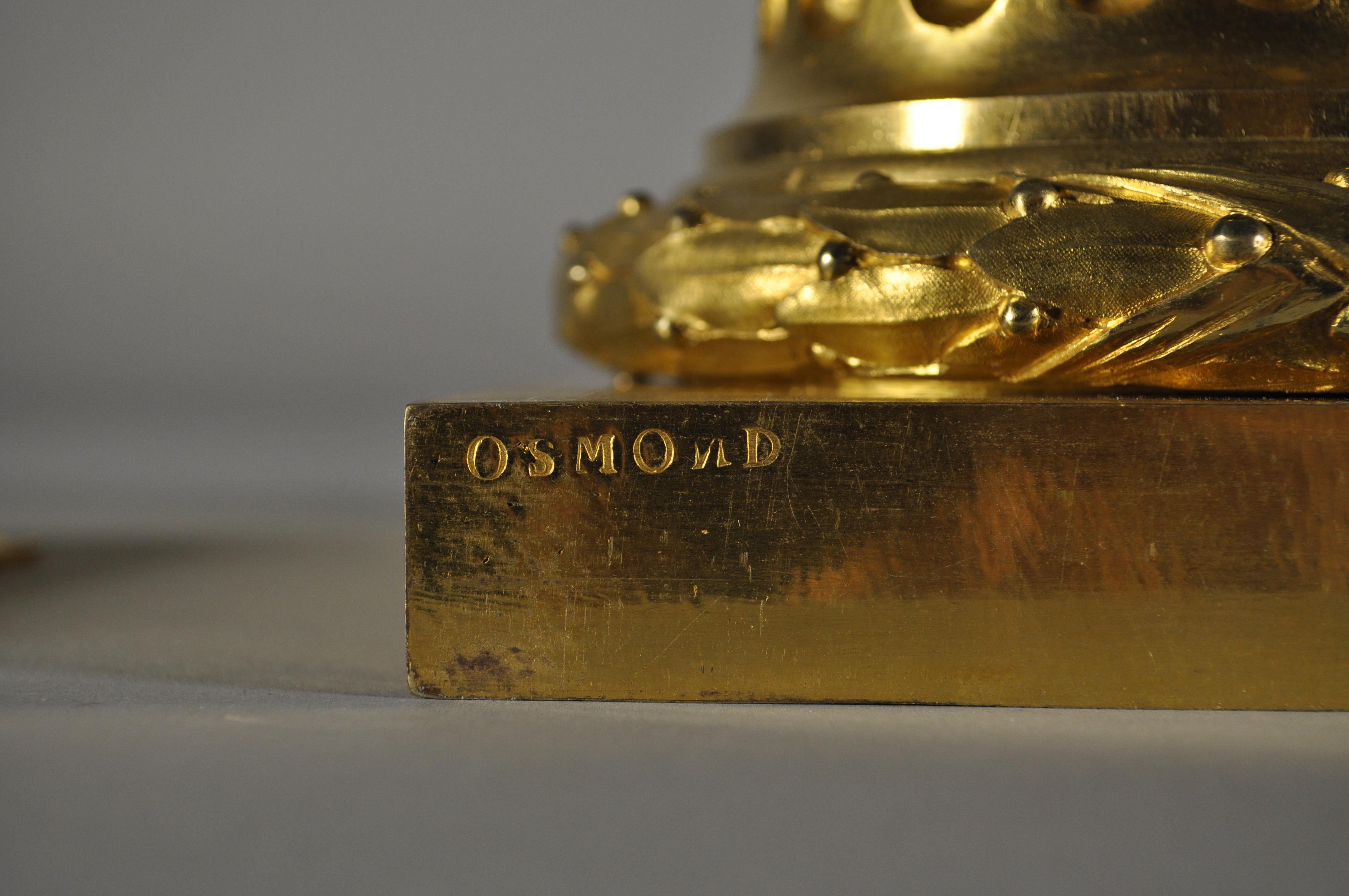 French Louis XVI table clock , gilt bronze column signed Osmond For Sale 2