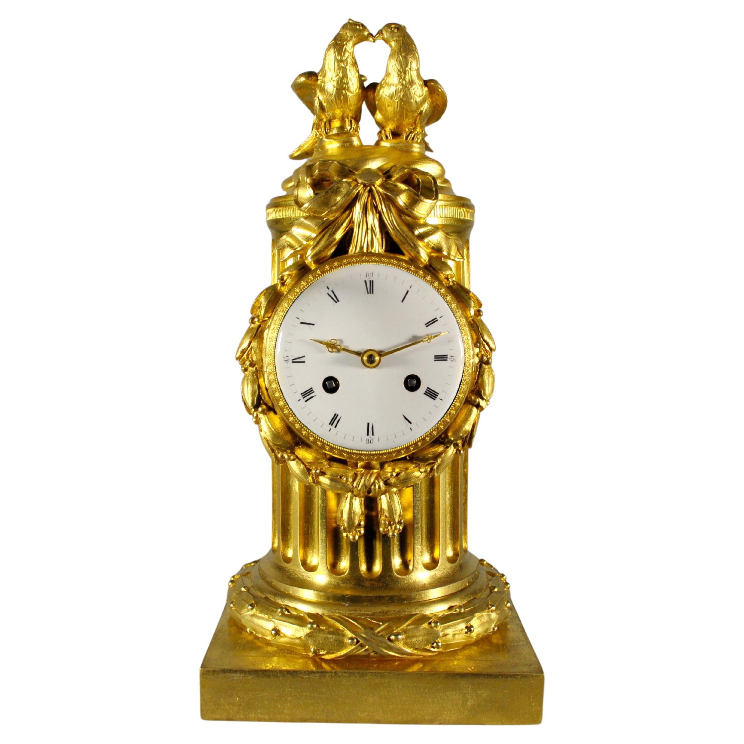 French Louis XVI table clock , gilt bronze column signed Osmond For Sale