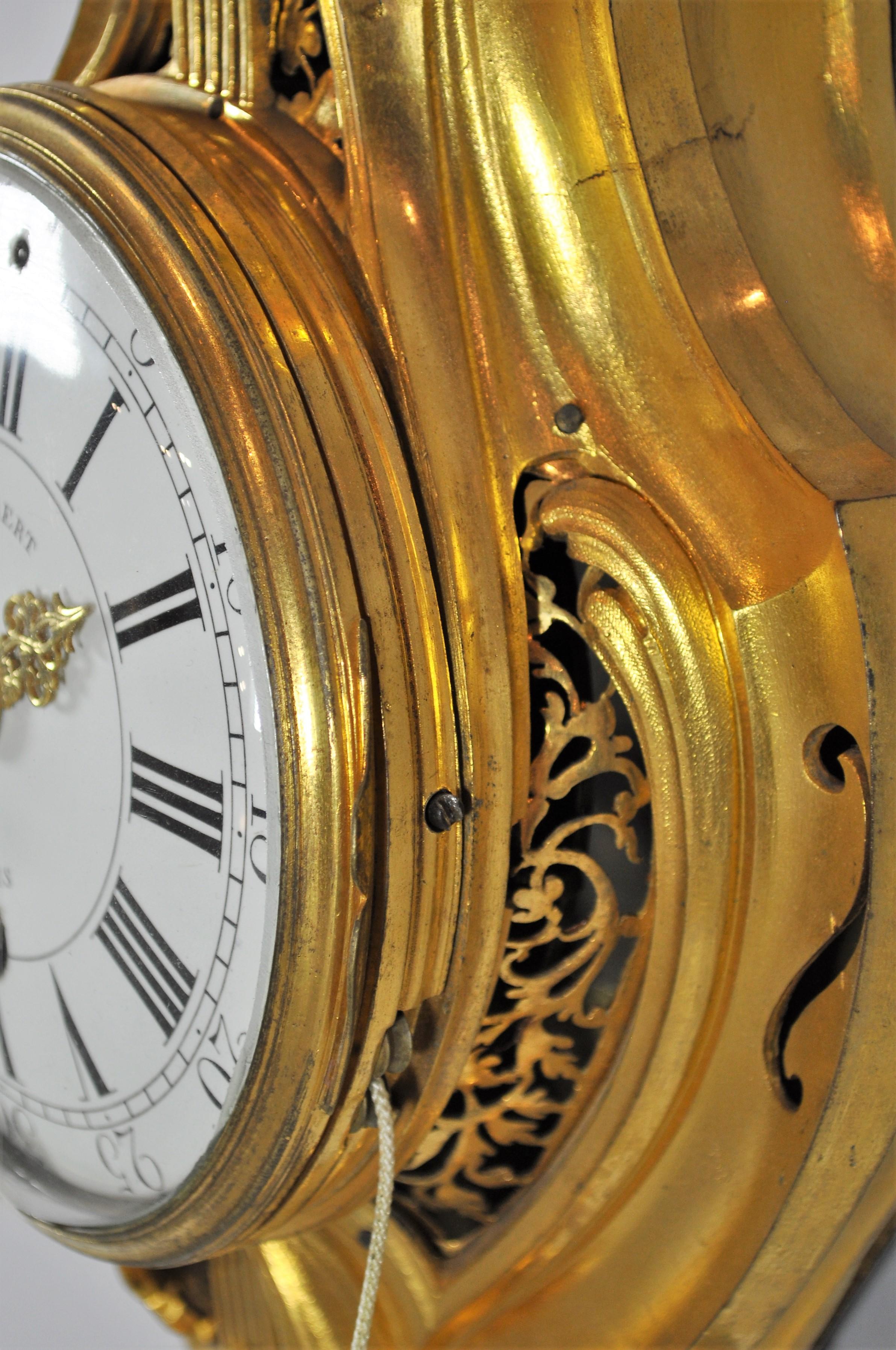 French Louis XV pendulum clock model cartel d'alcove gilt bronze. BEECKAERT, 1760 For Sale 2