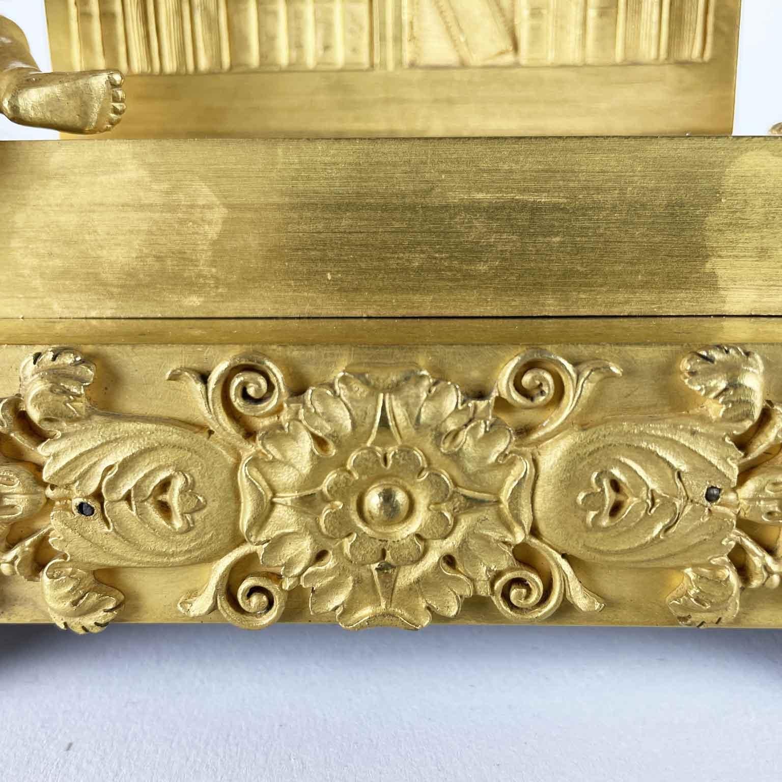 French Empire Pendulum In Gilt Bronze Early 1800s With Putti and Bookcase For Sale 6