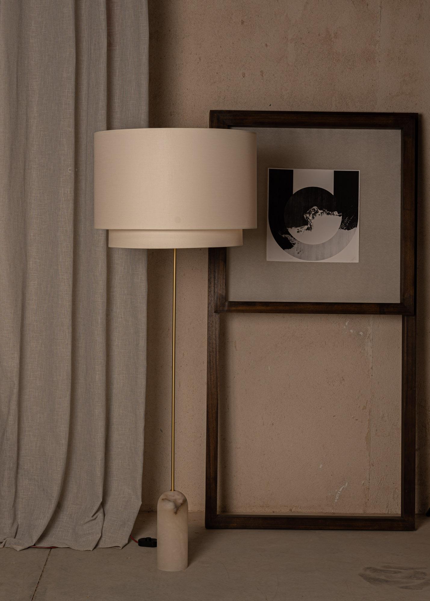 Spanish Pendolo Duoblo White Alabaster Floor Lamp by Simone & Marcel For Sale