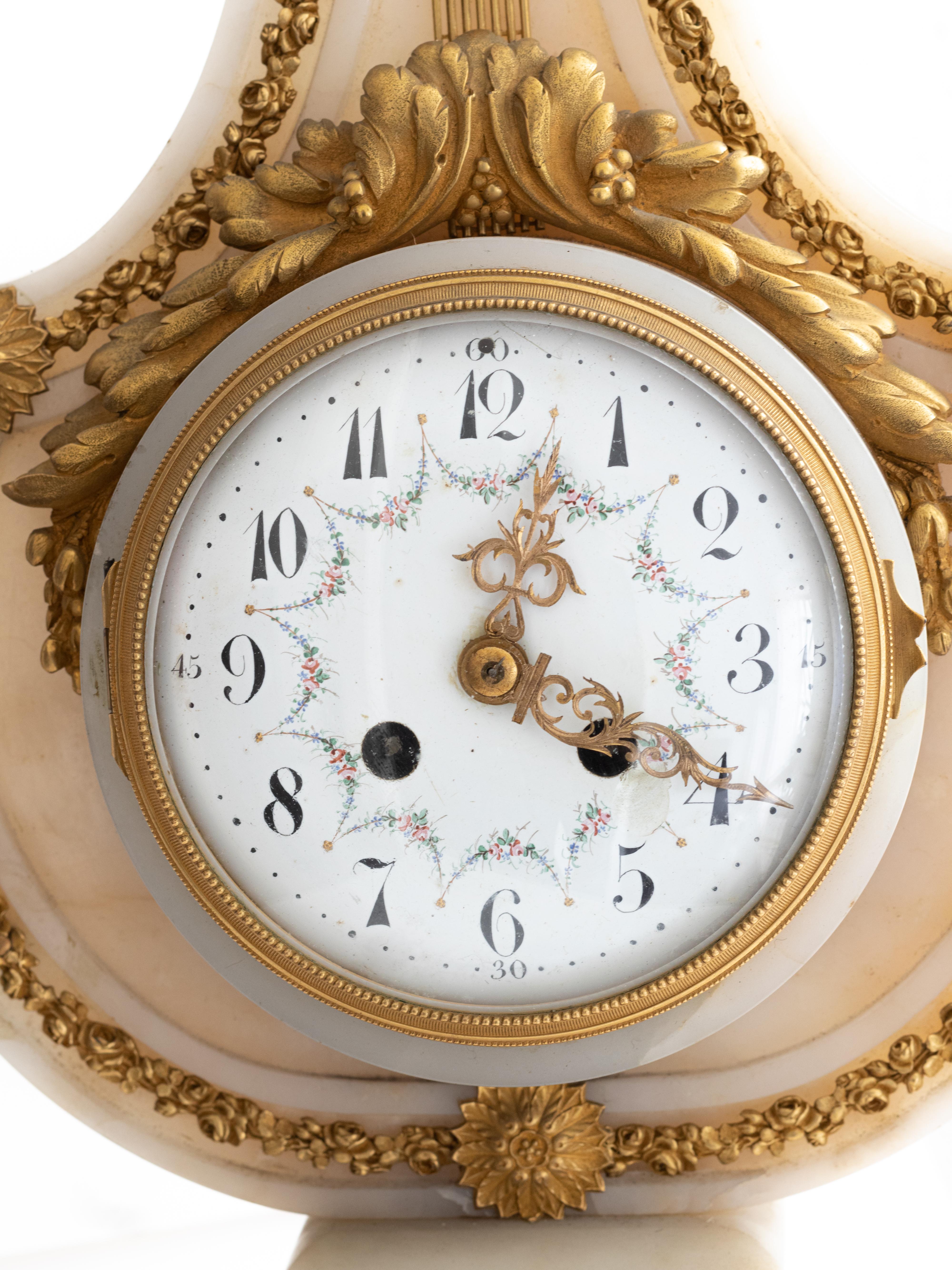 Pendule Lyre Luis XVI White Marble Clock, 19th Century For Sale 4