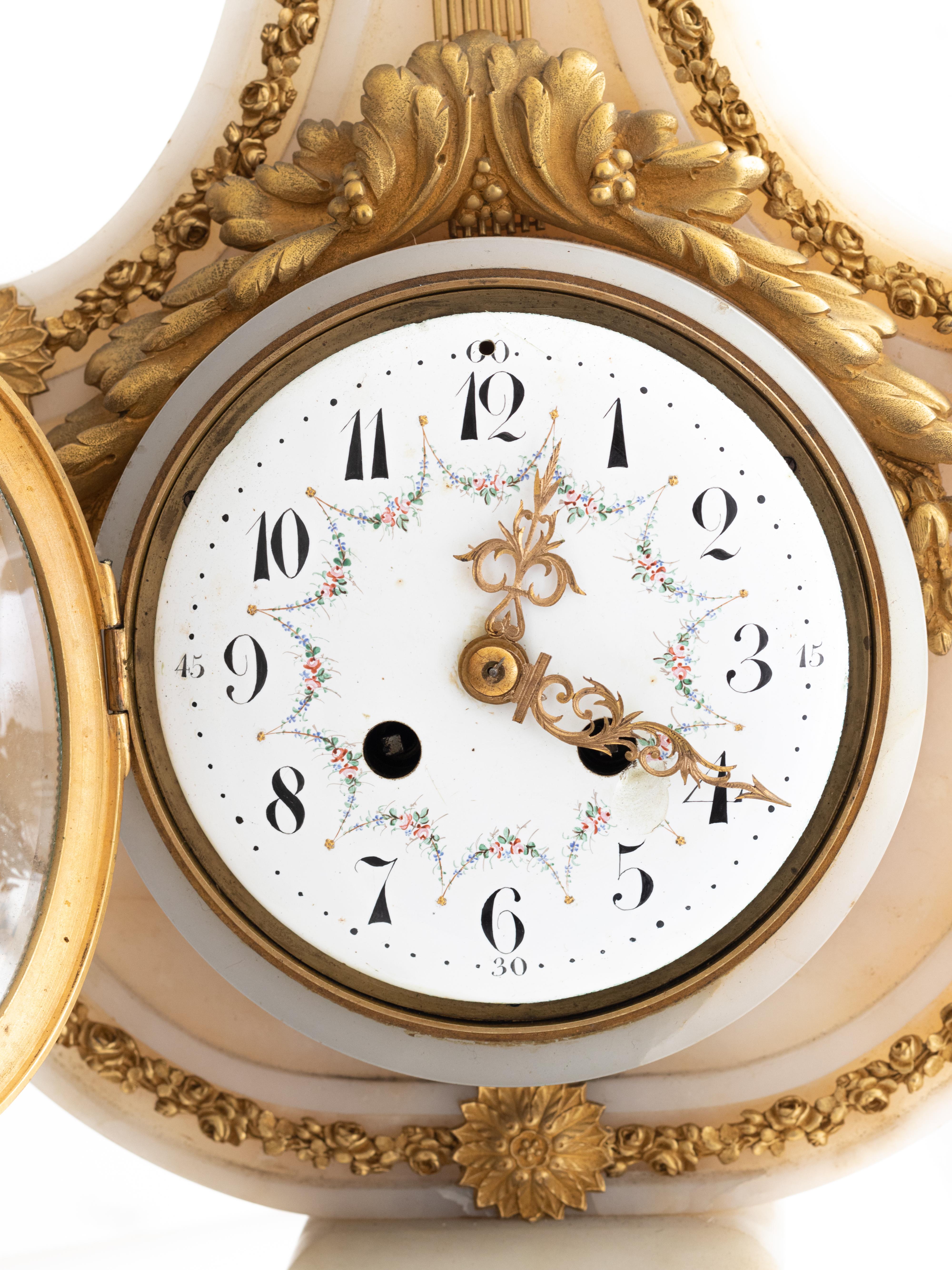 Pendule Lyre Luis XVI White Marble Clock, 19th Century For Sale 5