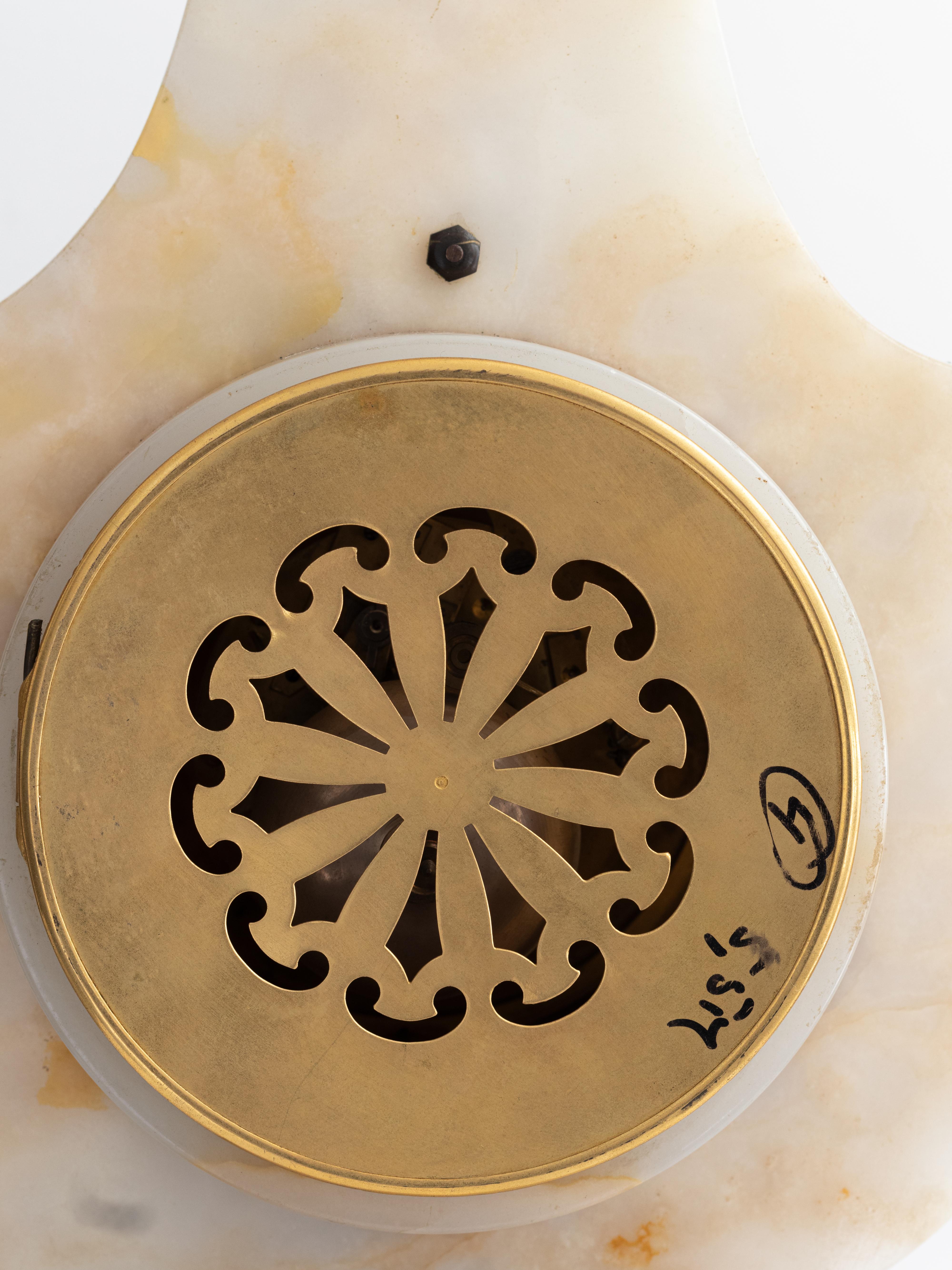 Pendule Lyre Luis XVI White Marble Clock, 19th Century For Sale 11