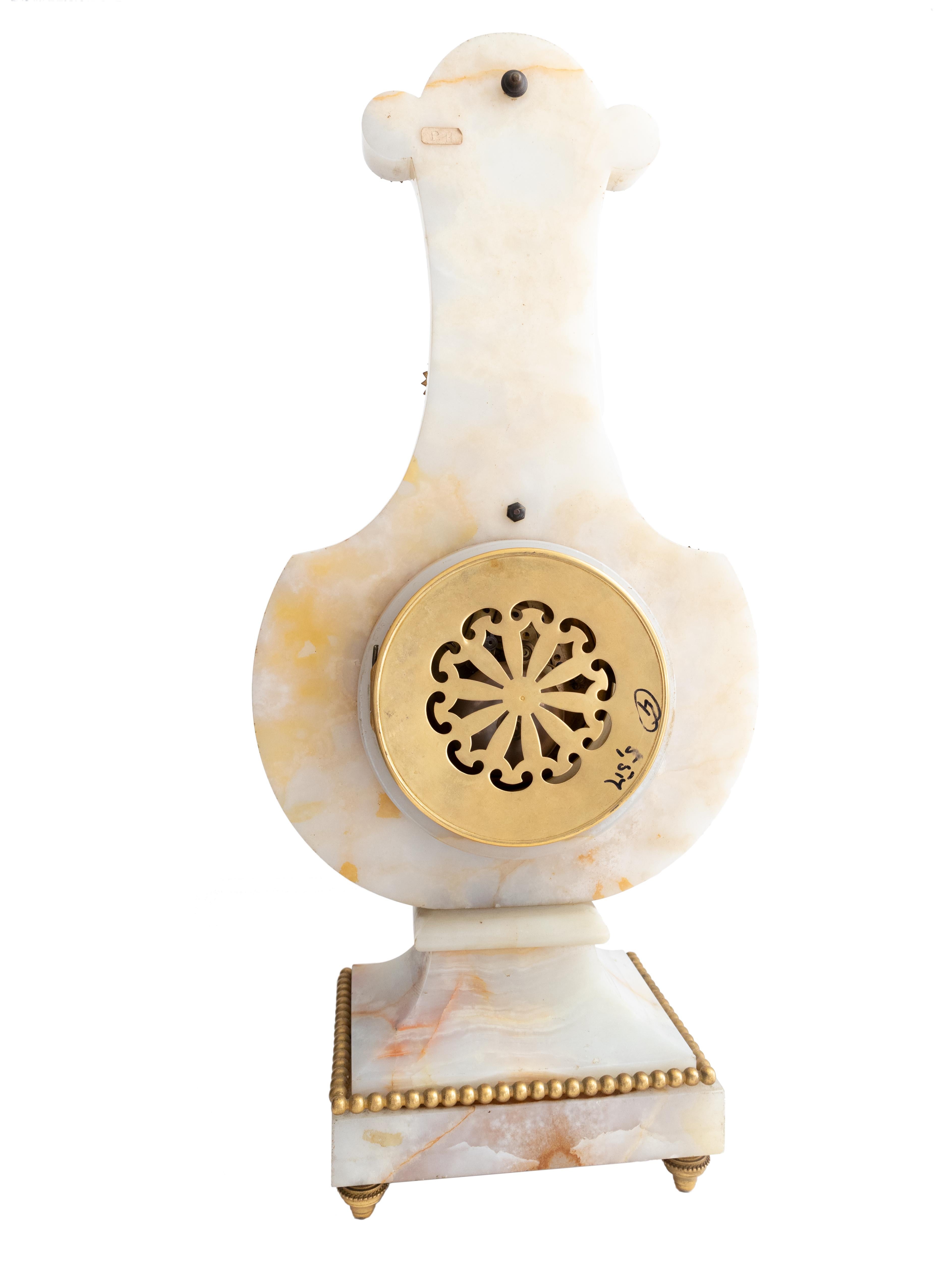 Pendule Lyre Luis XVI White Marble Clock, 19th Century For Sale 14