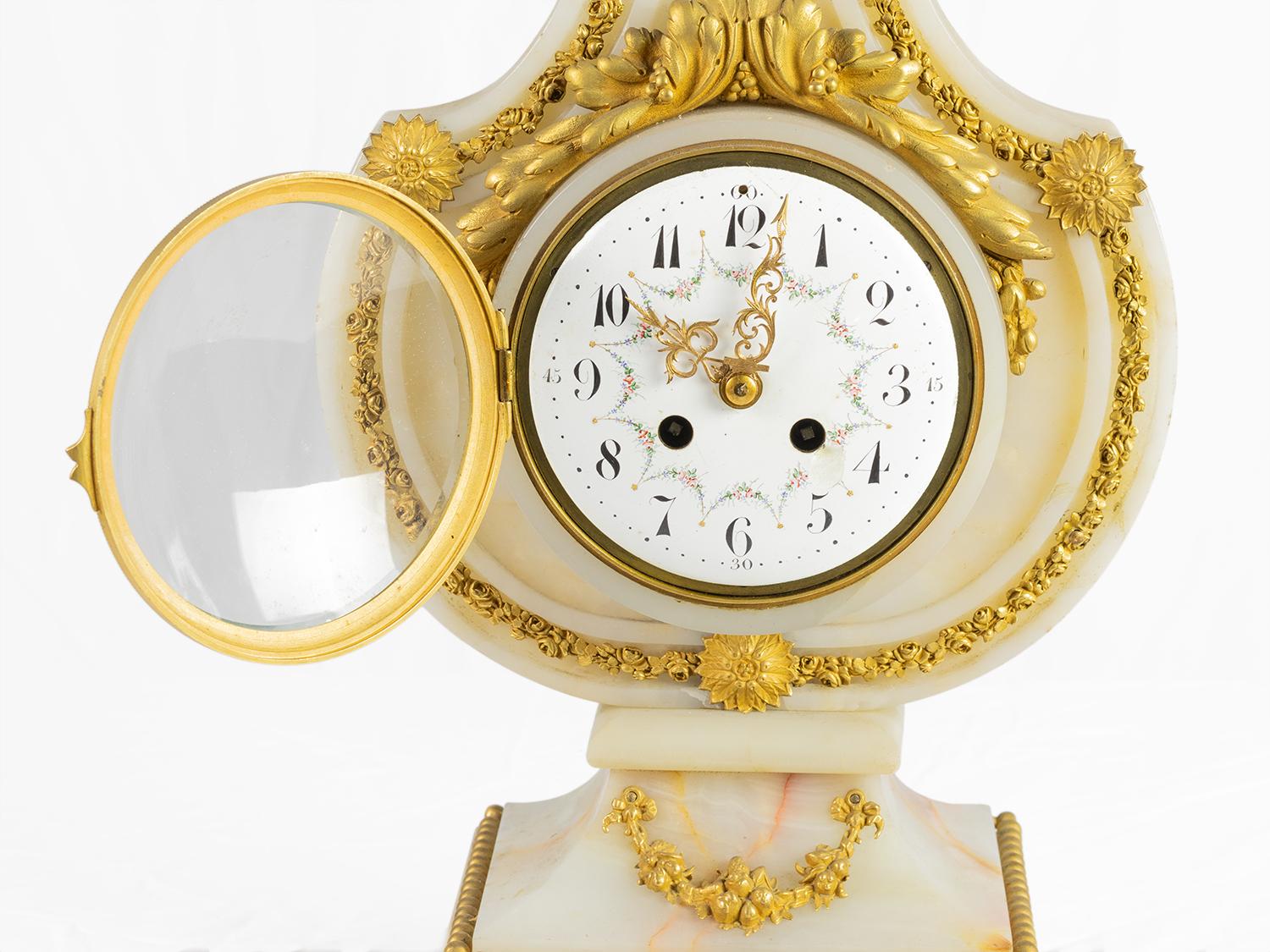 Pendule Lyre Luis XVI White Marble Clock, 19th Century For Sale 1