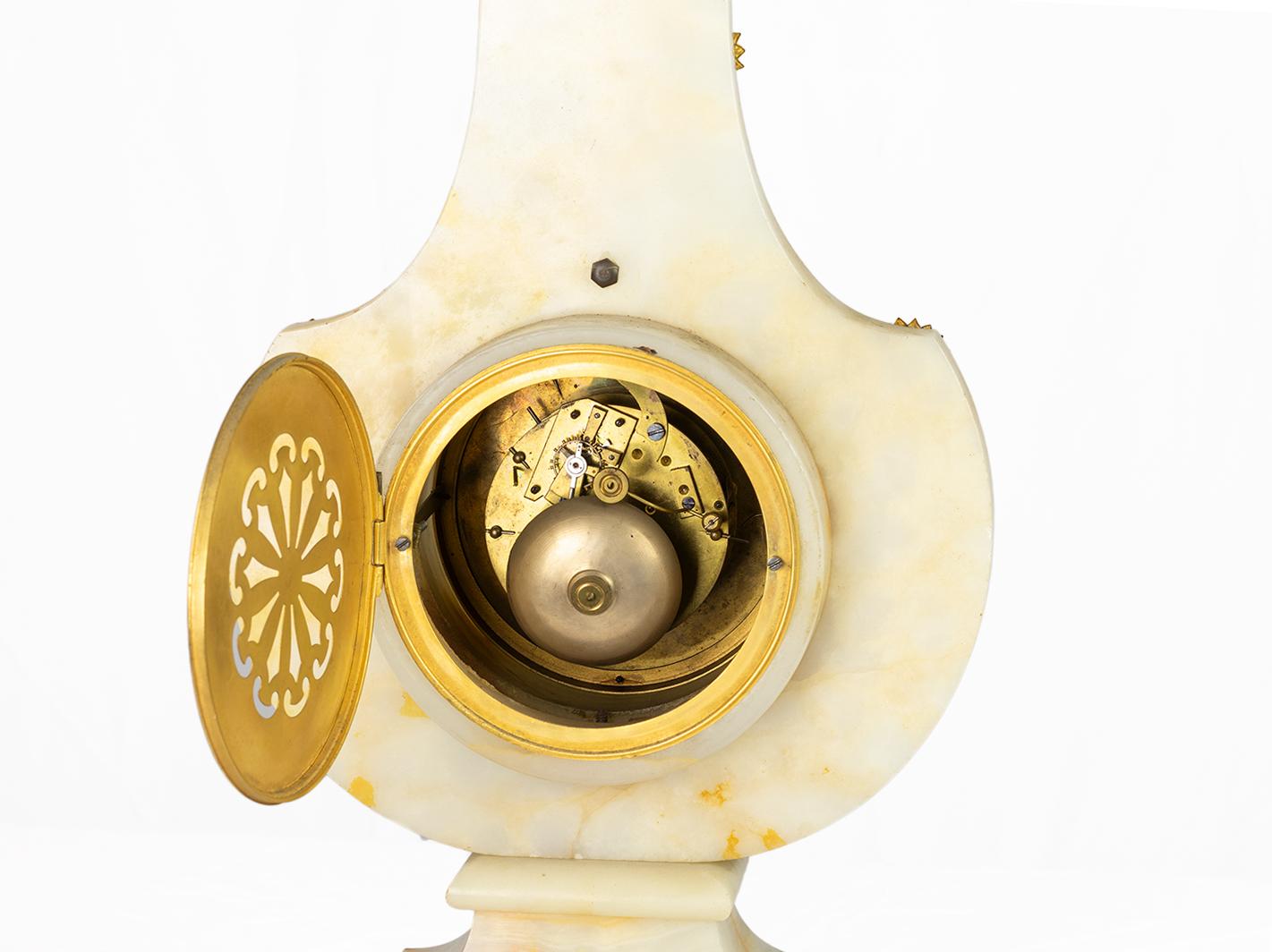 Pendule Lyre Luis XVI White Marble Clock, 19th Century For Sale 3