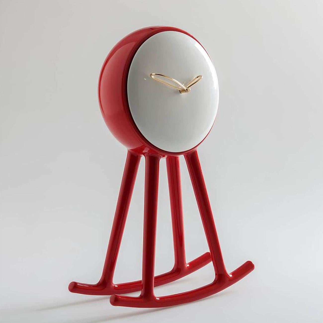 Uhr Pendule Rot mit Struktur 
aus Keramik in glasierter Ausführung und mit 
Klarglas.