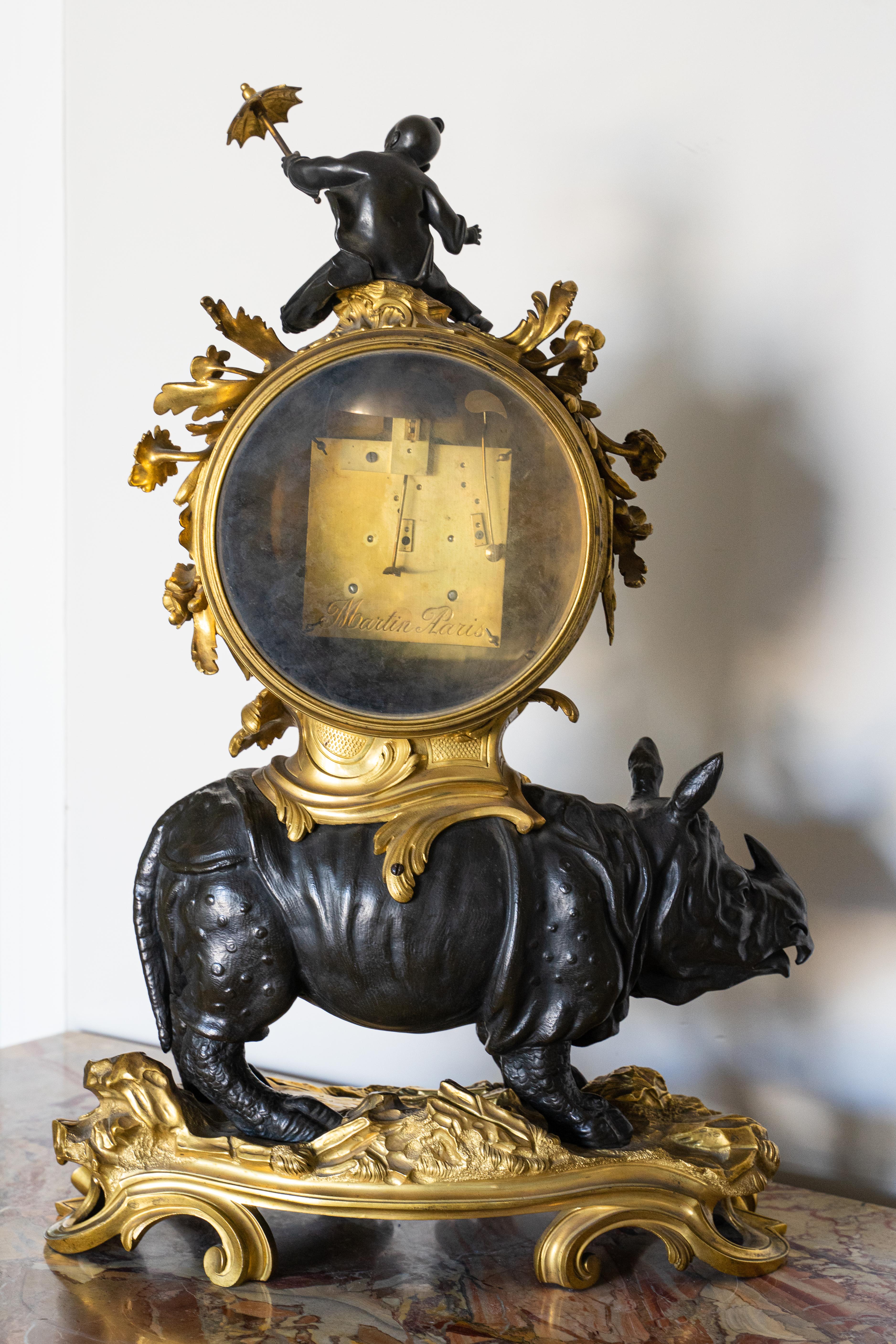 Pendule Au Rhinoceros De Style Louis XV Xixeme Siecle Bon état - En vente à SAINT-JEAN-CAP-FERRAT, FR