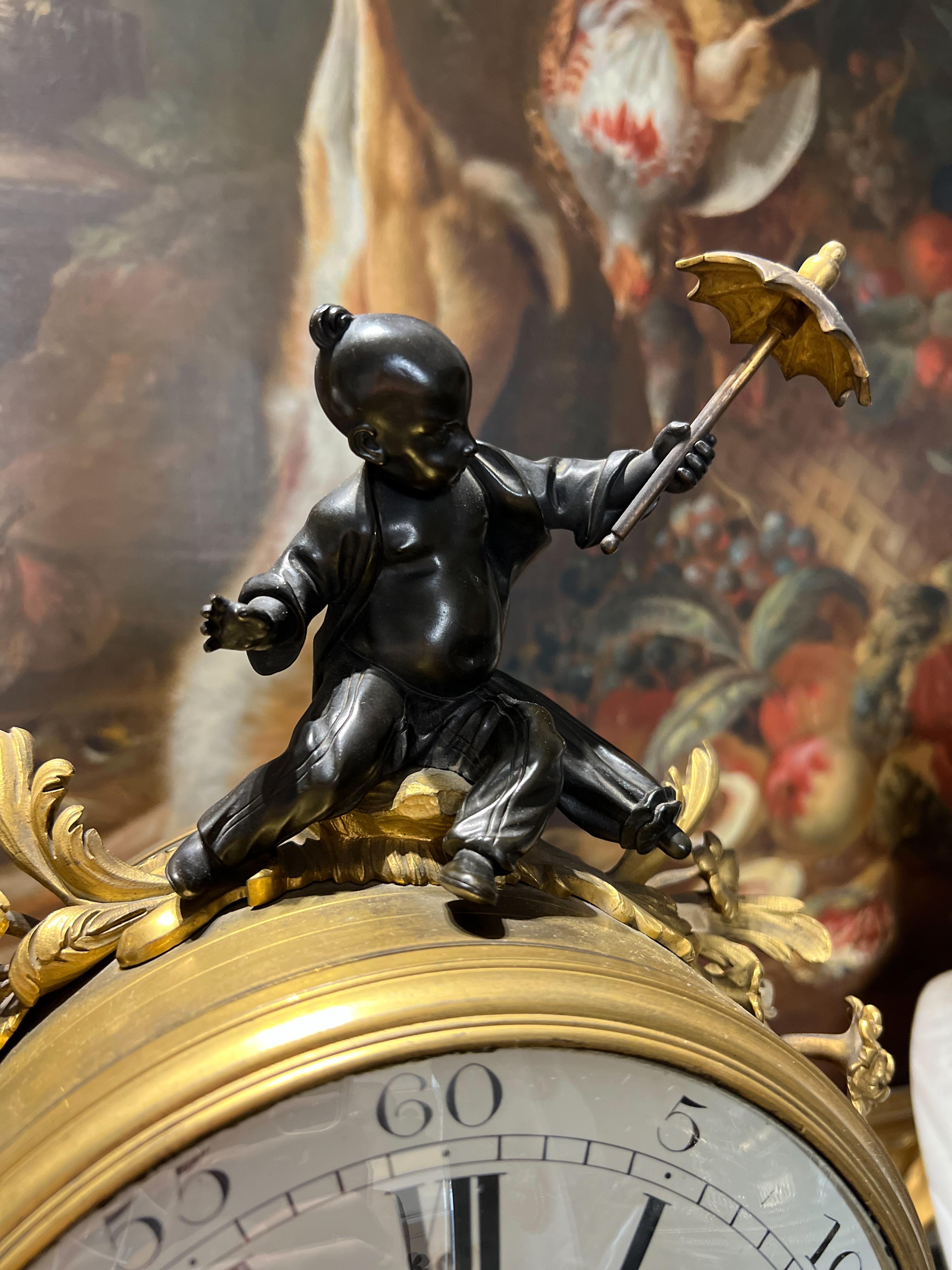 Pendulum Au Rhinoceros De Style Louis XV Xixeme Siecle For Sale 1