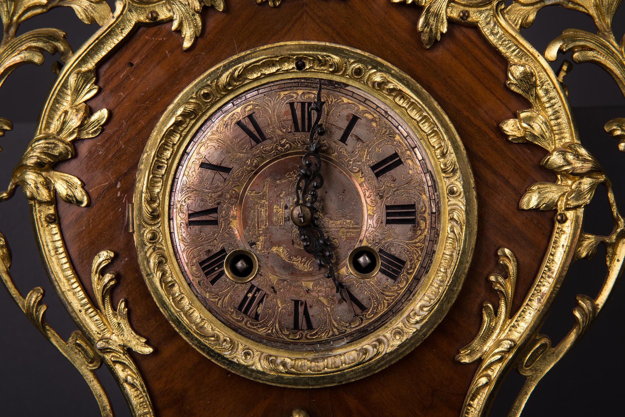 German Pendulum Antique circa 1870 Wood with Gilded Bronze Mechanik Gustaf Becker For Sale