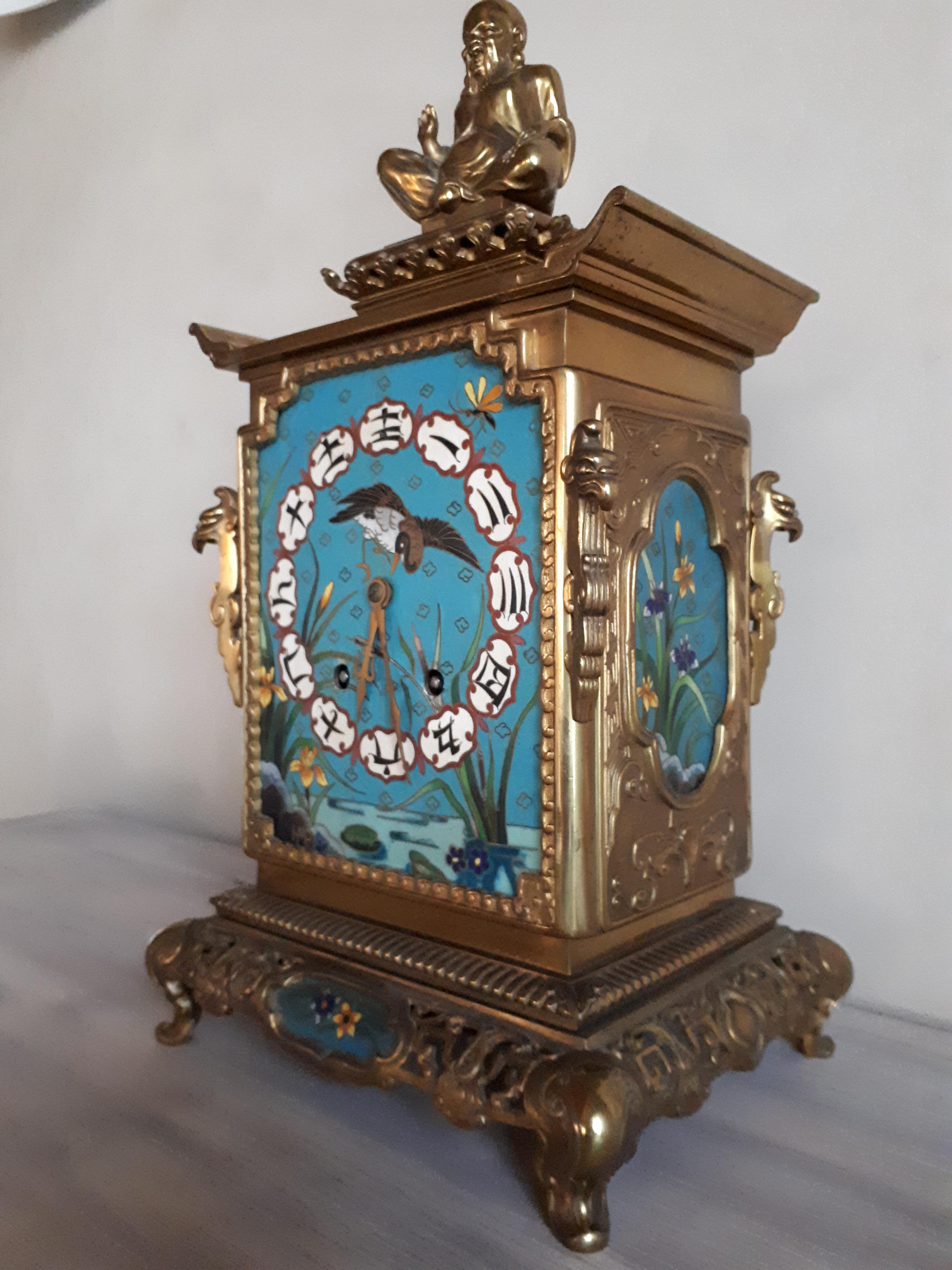 French Pendulum in Cloisonne Enamel and Gilt Bronze, L'Escalier de Cristal For Sale