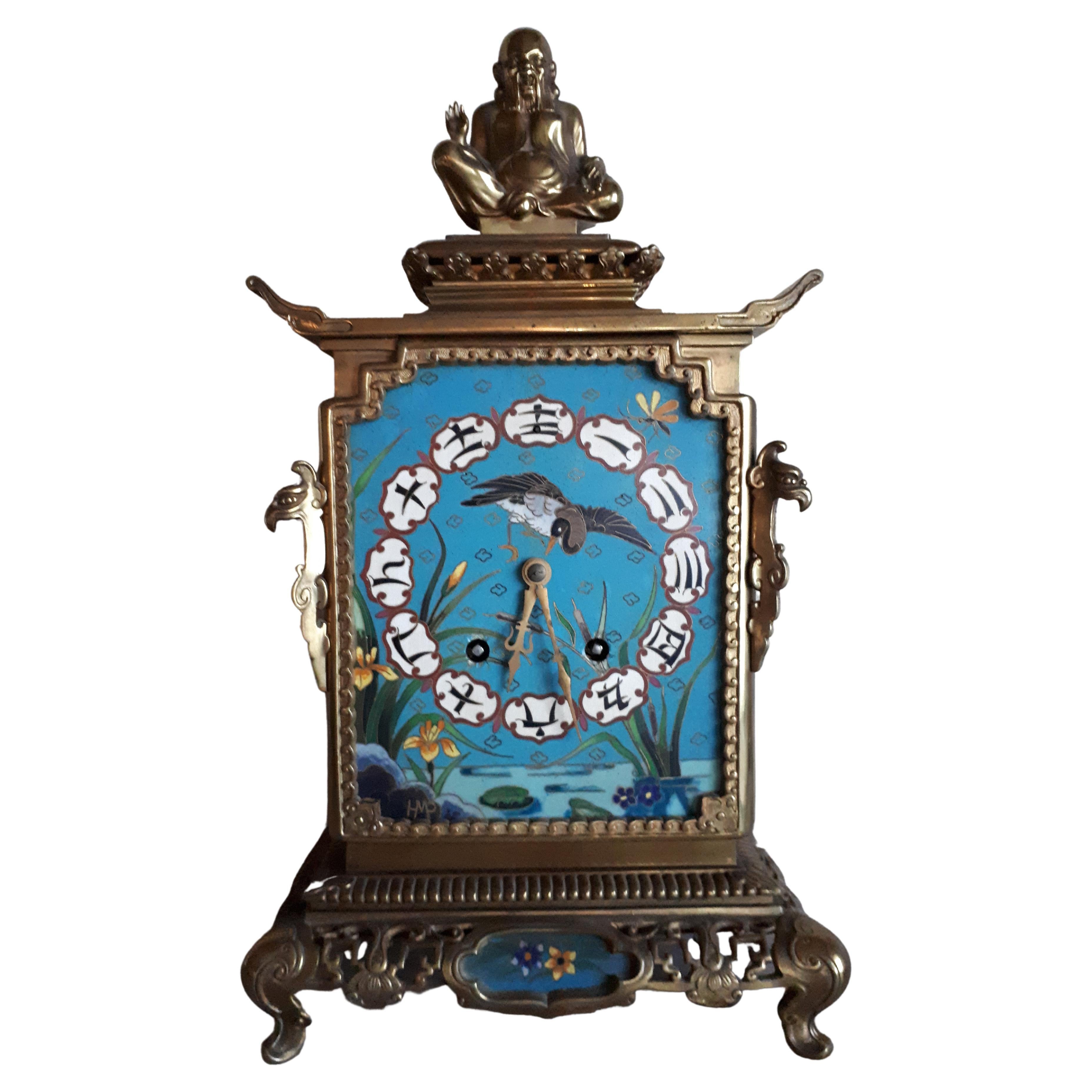 Pendulum in Cloisonne Enamel and Gilt Bronze, L'Escalier de Cristal For Sale