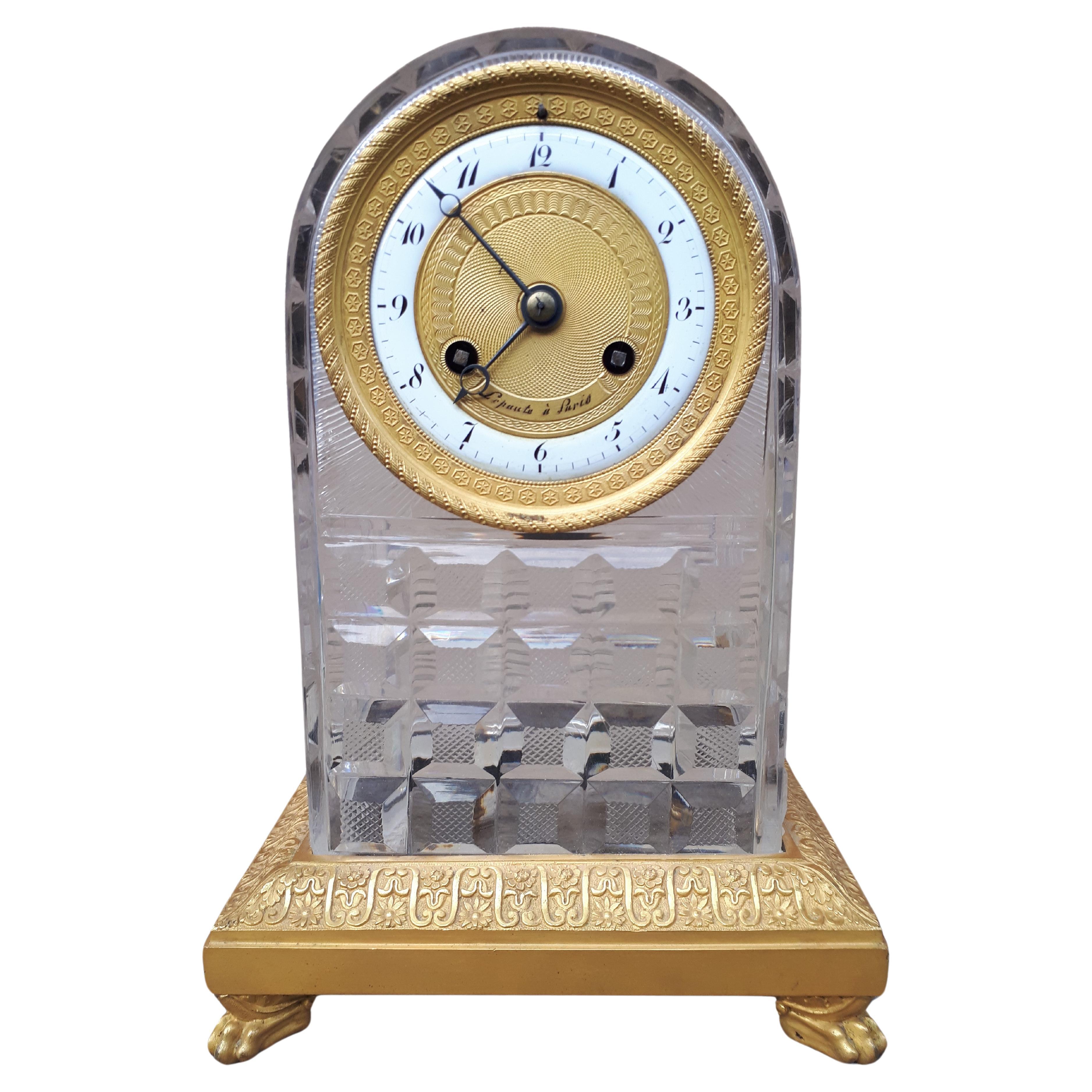 Pendulum In Crystal And Bronze, Signed Lepaute à Paris, l'Escalier De Cristal For Sale