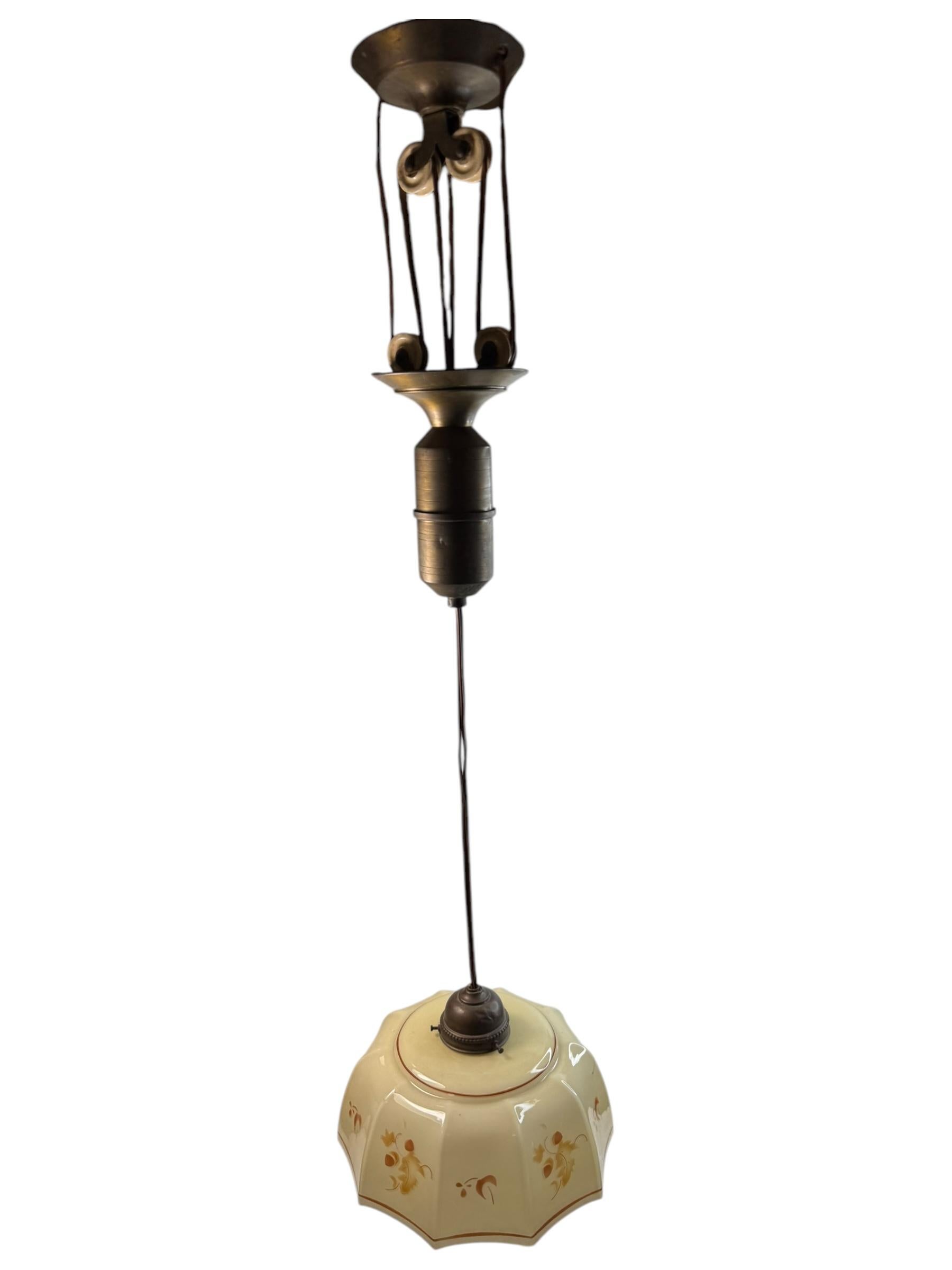 Pendulum Pendant Art Deco Adjustable Glass Shade Light, 1920s Germany In Good Condition For Sale In Nuernberg, DE