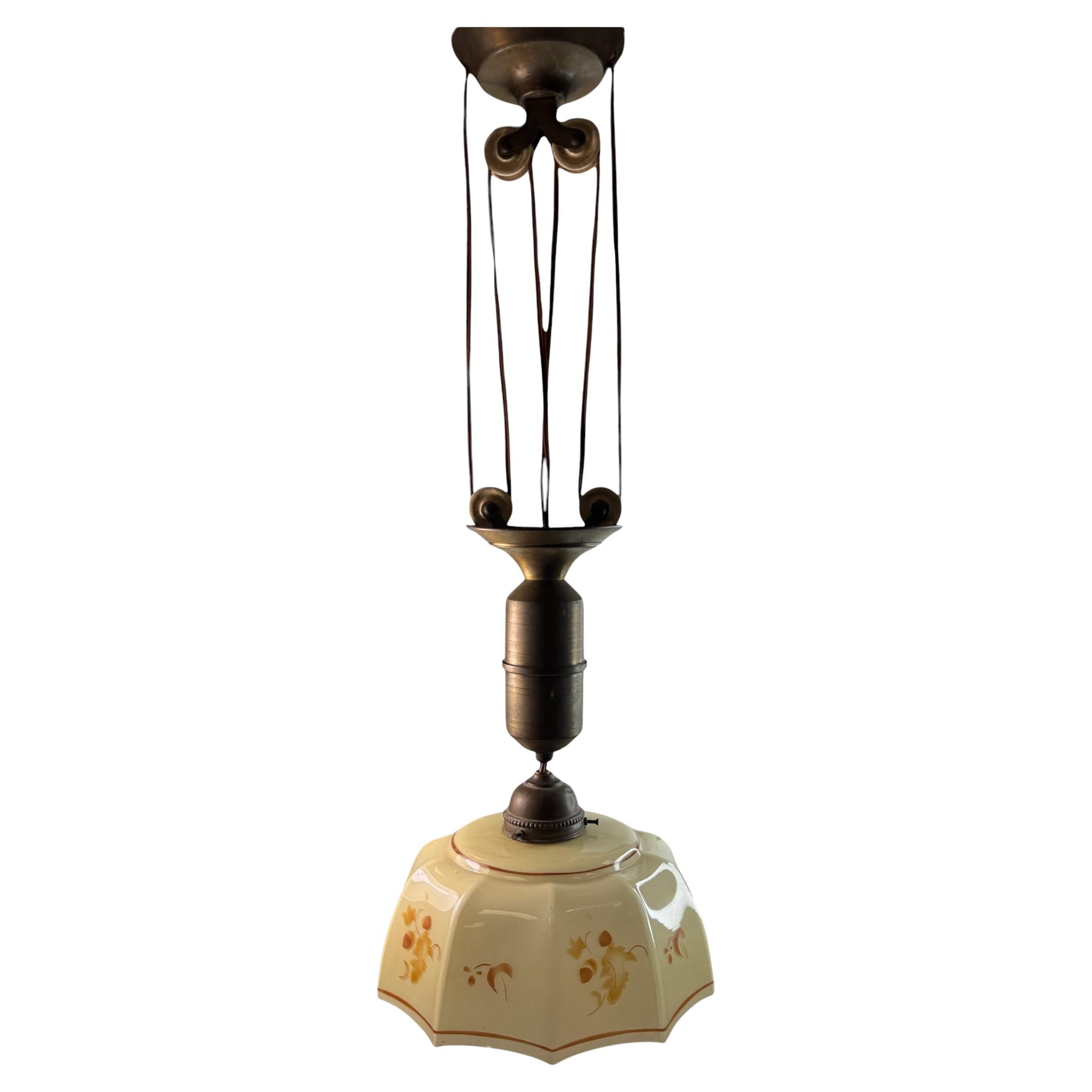 Pendulum Pendant Art Deco Adjustable Glass Shade Light, 1920s Germany For Sale