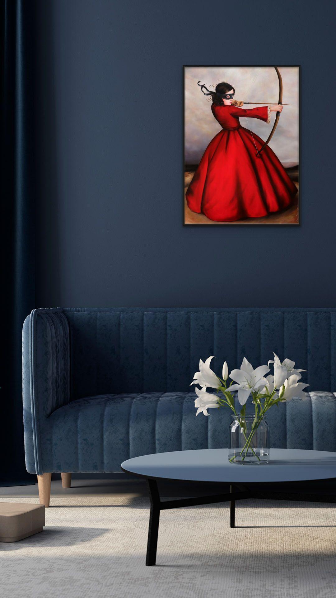 How To Get Started In Hunting - Robe rouge masquée « Old World » avec nœud et flèche - Painting de Penelope Boyd