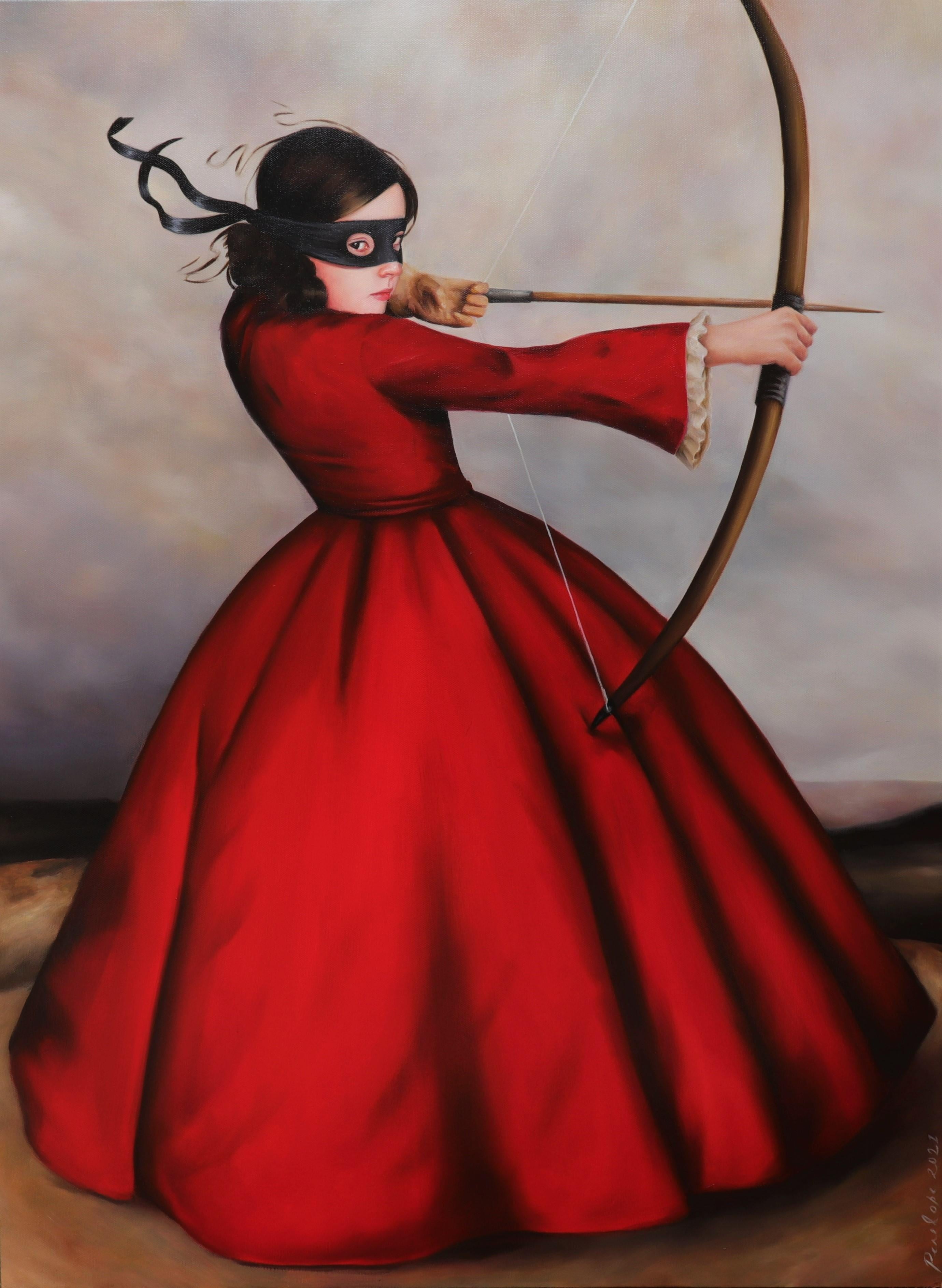 How To Get Started In Hunting - Masked Girl Old World Red Dress and Bow & Arrow