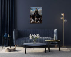 Rescues - Masked Girl in a Old World Black Dress with Dogs in a Cloudy Landscape