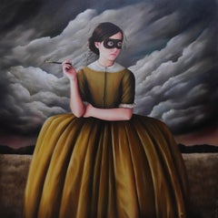 The Cool Girls - Oil Painting, Girl in Mask with Clouds, Old World Dress