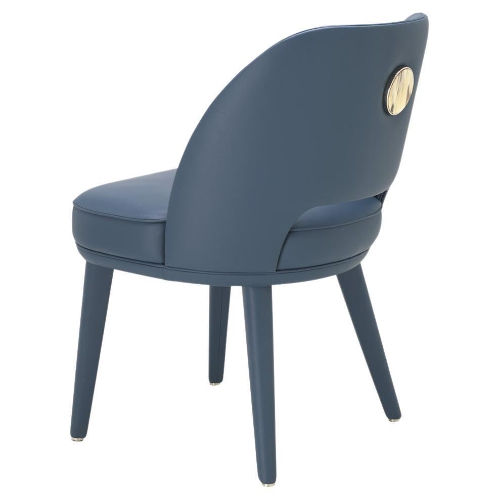 Penelope-Stuhl aus blauem Tosca-Leder mit Details in Corno Italiano, Mod. 4430SC im Angebot
