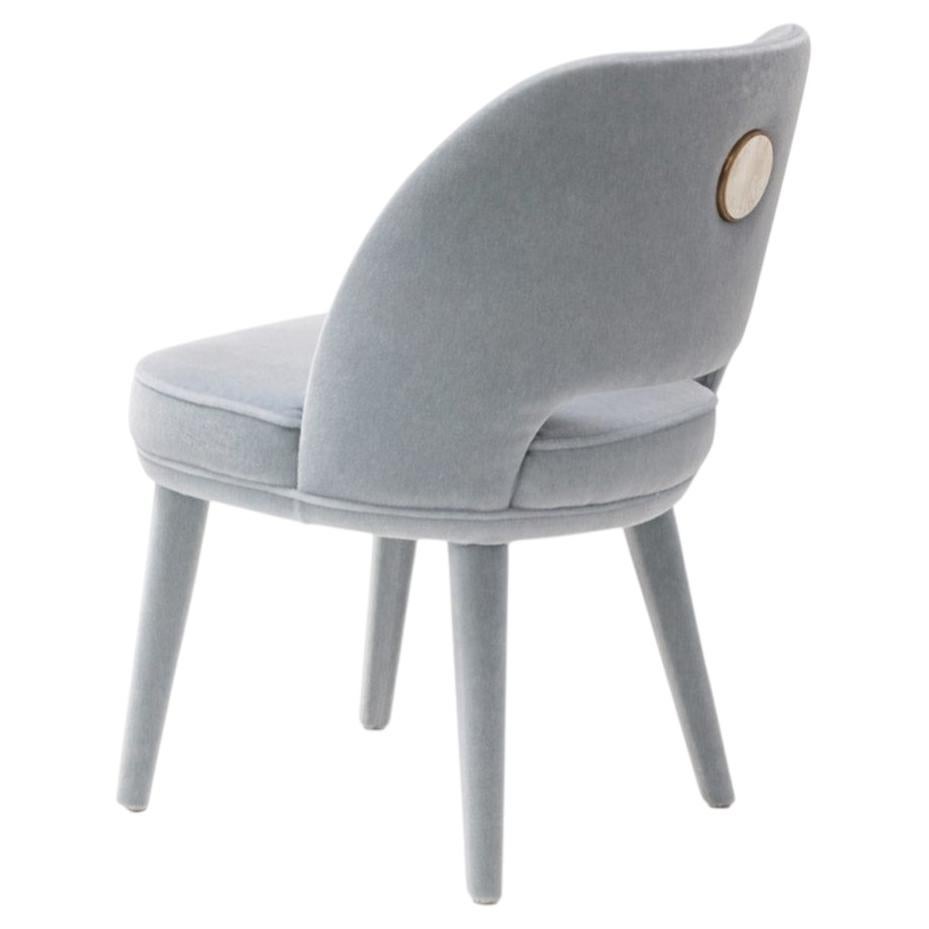 Penelope Chair in Chromed Brass, Horn & Tosca Blue Leather by Arcahorn For Sale