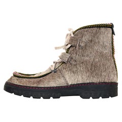Penelope Chilvers Taupe Calf Hair Bootie W/ Shearling Lining & Multicolor Trim S