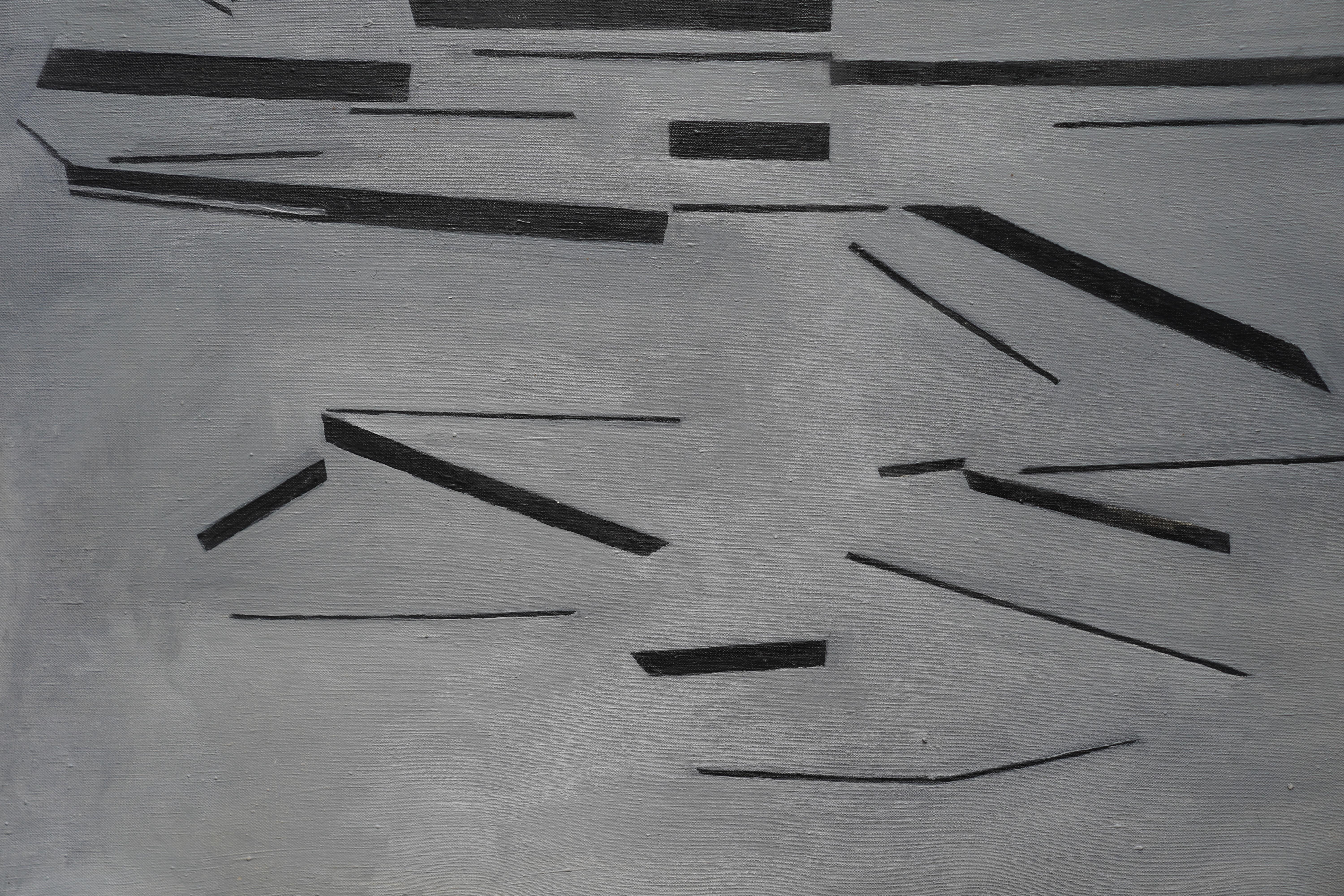 Black on Grey Conceptual Abstract - British 60's Conceptual art oil painting For Sale 2