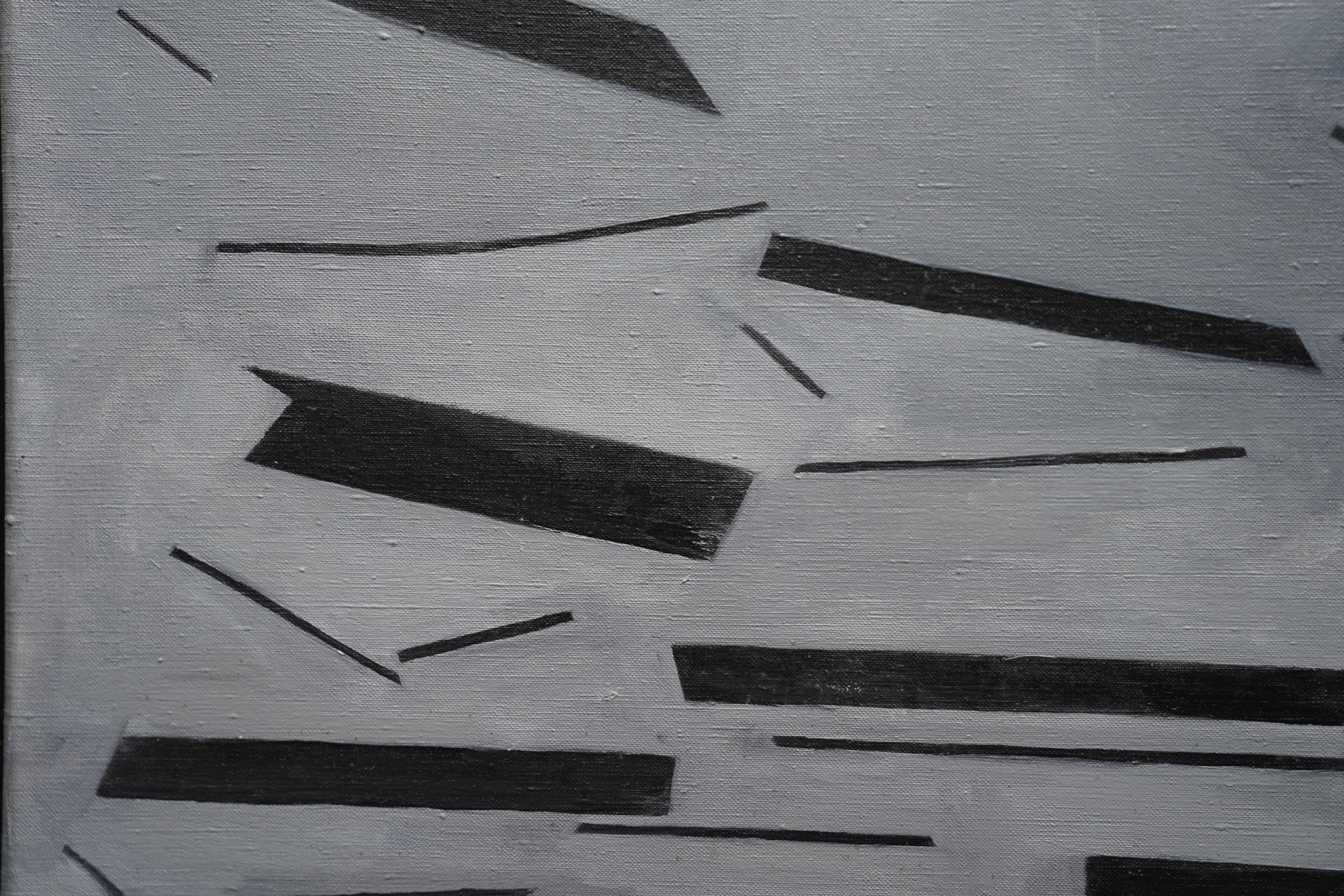 Black on Grey Conceptual Abstract - British 60's Conceptual art oil painting For Sale 3