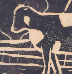 Heading out to Pasture, woodblock print by Penelope Ellis