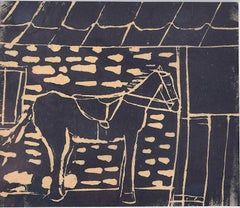 Cavallo vicino al fienile, stampa su legno di Penelope Ellis