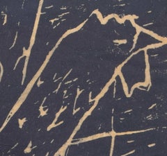 Up with the Rooster, woodblock print by Penelope Ellis