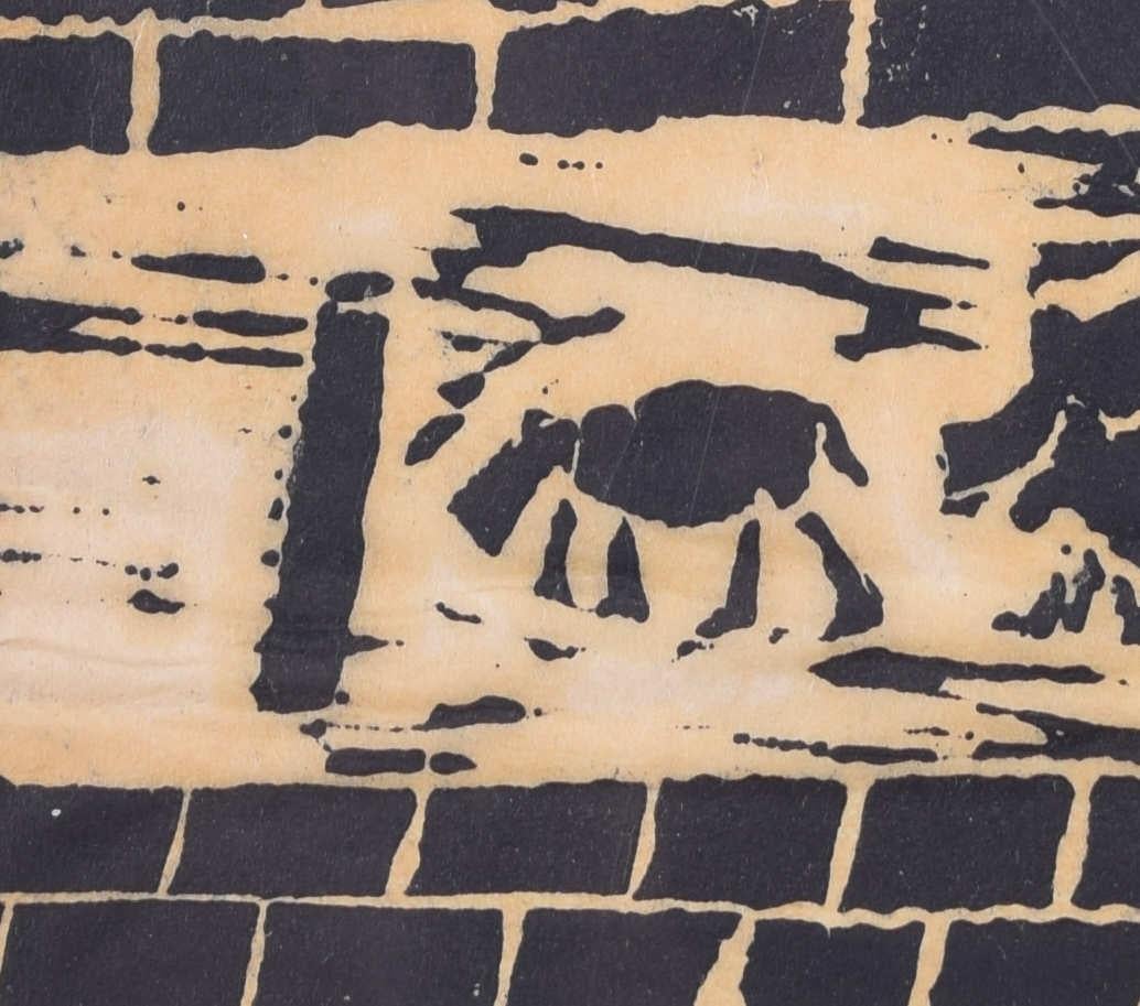 Wallowing in the Mud, woodblock print by Penelope Ellis For Sale 2