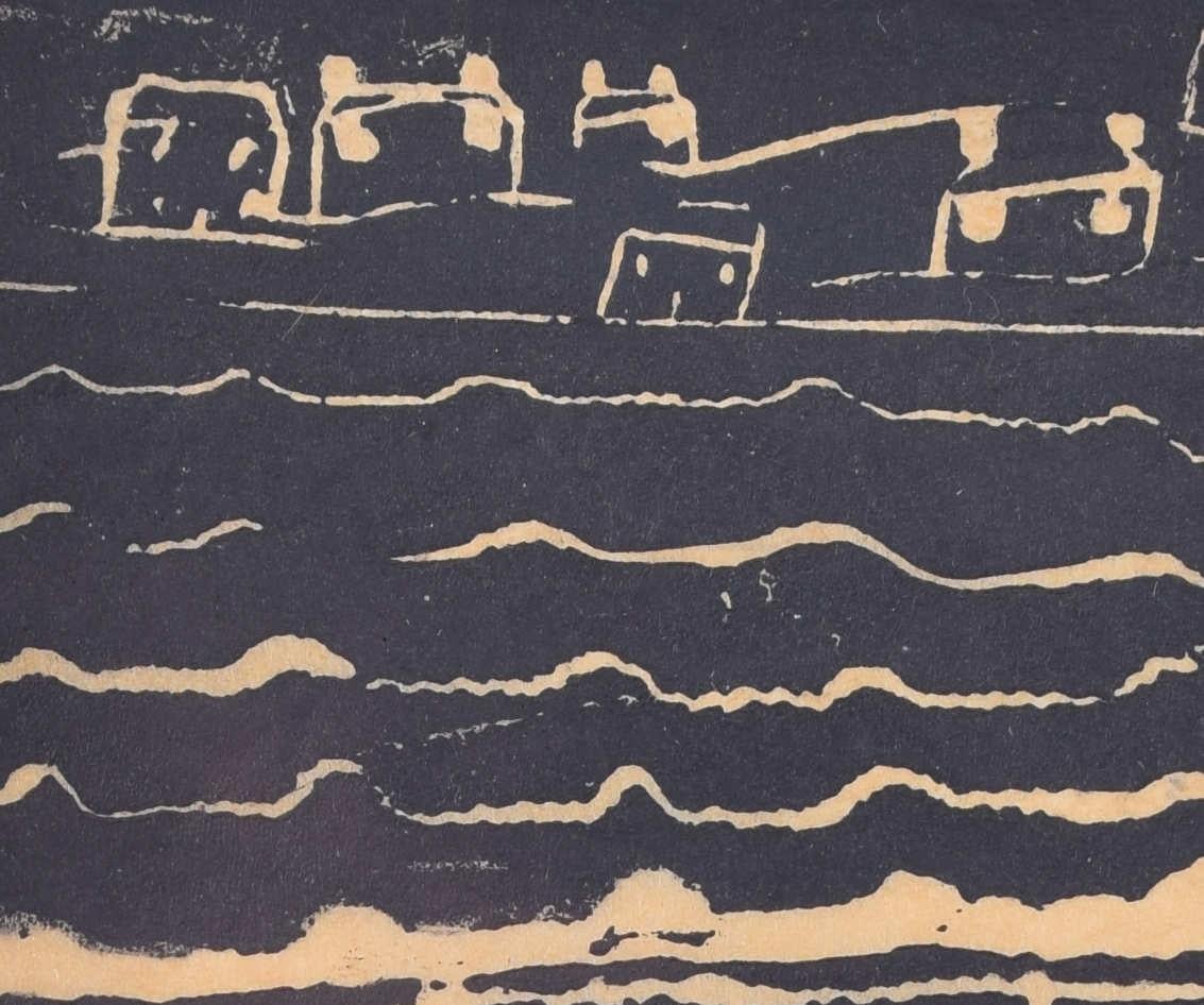 Wallowing in the Mud, woodblock print by Penelope Ellis For Sale 4