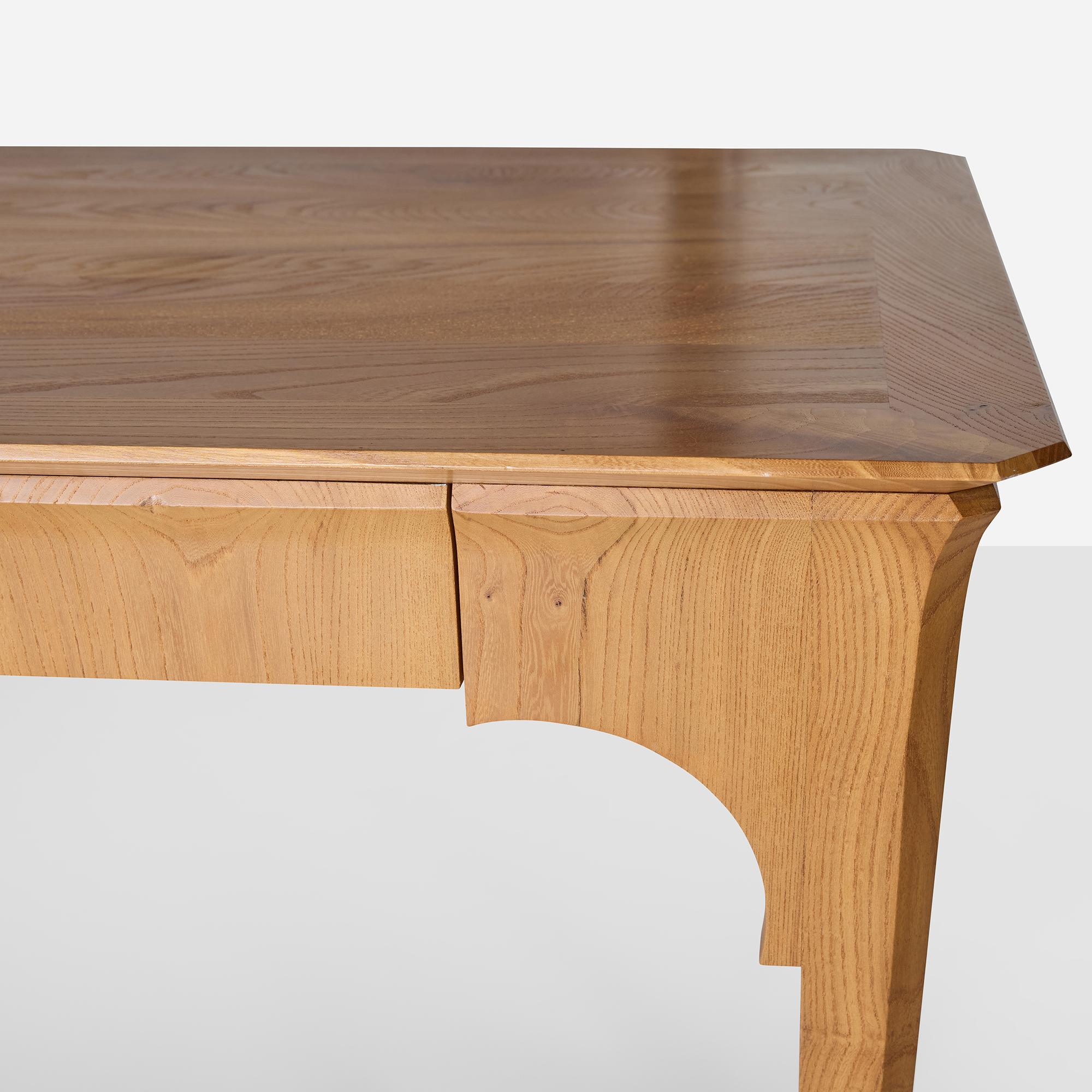 Brass Penelope Elm Desk exclusively for Almond & Co. For Sale