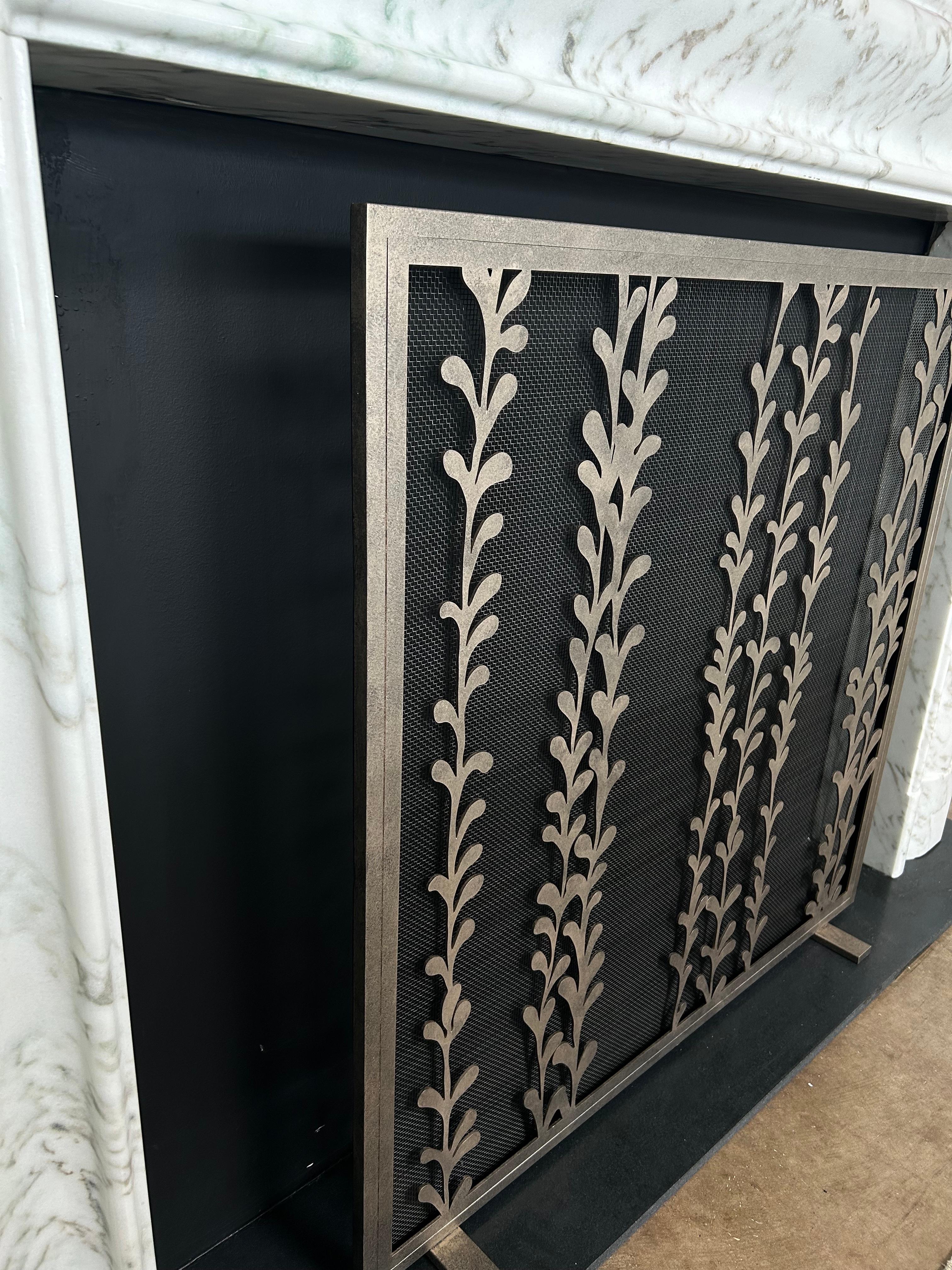 Welded Penelope Fireplace Screen in Aged Silver, Ready To Ship For Sale