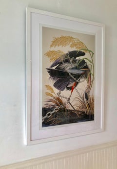 "Phragmites Australius, 2016" Print of Audubon Stork over-painted and printed
