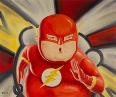 Peng Zhang Contemporary Original Oil On Canvas "Chubby Series Hero Dream - Flash