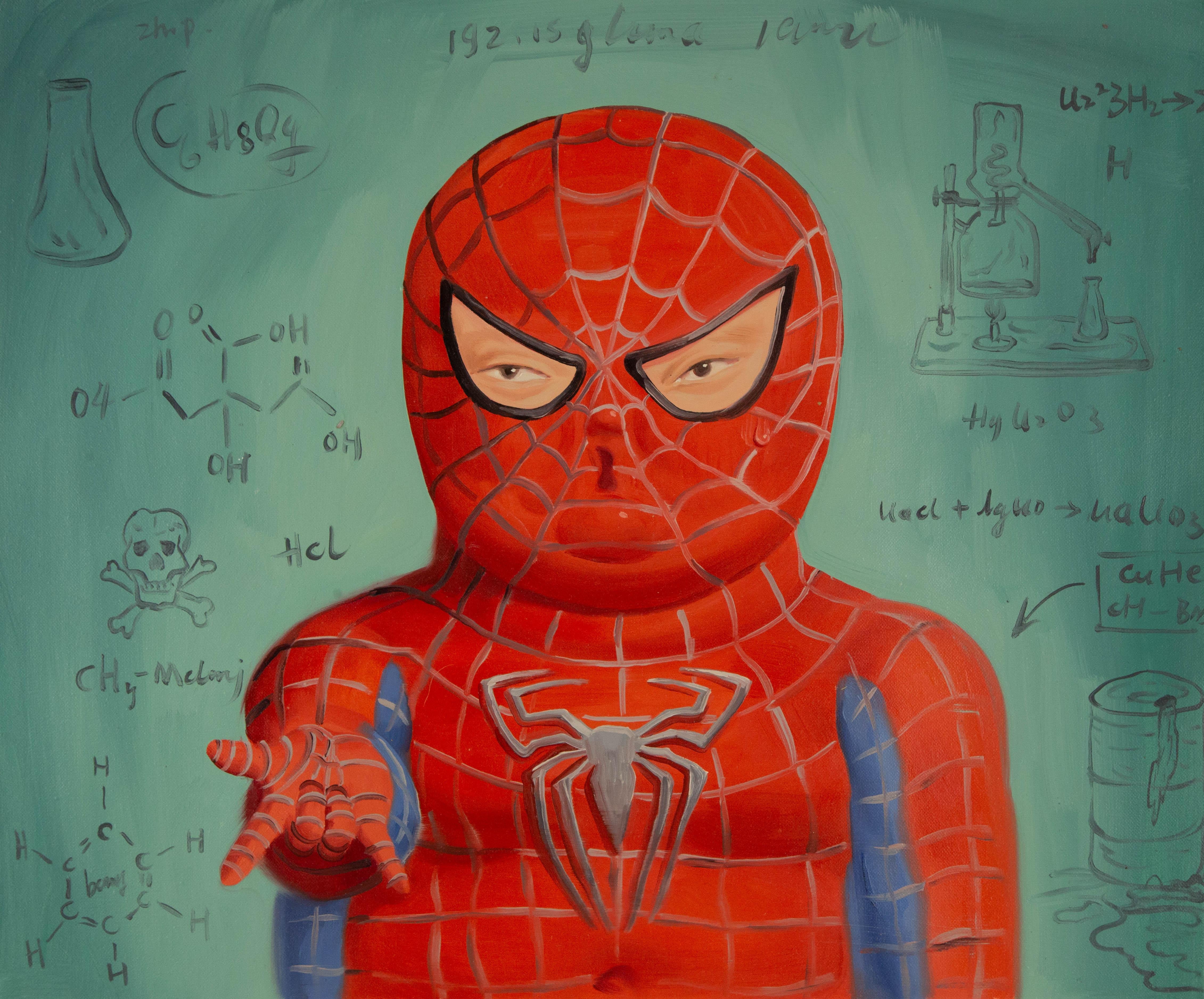 Title: Chubby Series Hero Dream - Spider
Medium: Oil on canvas
Size: 19.5 x 23.5 inches
Frame: Framing options available!
Condition: The painting appears to be in excellent condition.
Note: This painting is unstretched
Year: 2000 Circa
Artist: Peng