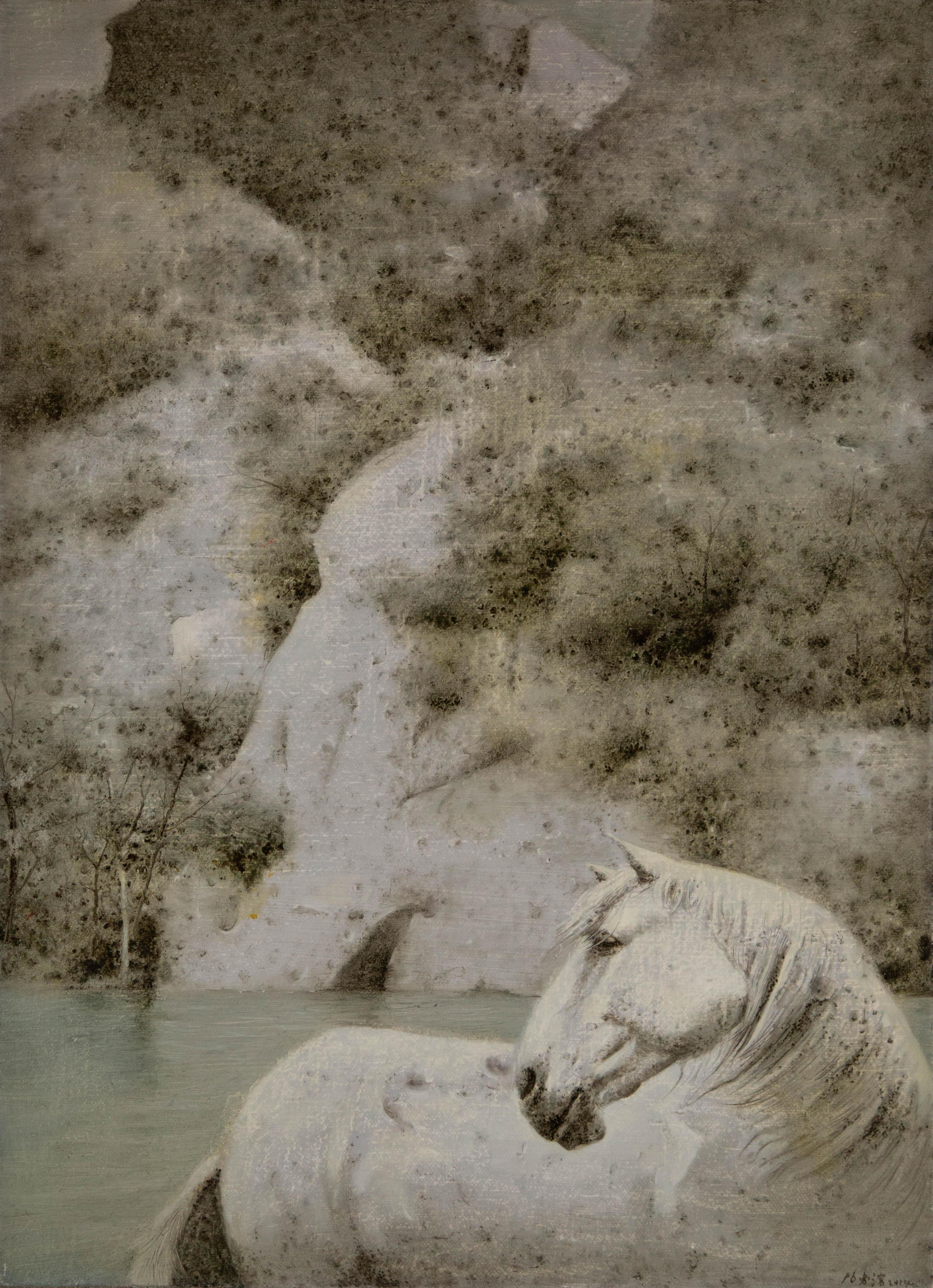  Title: White Fairy Tale
 Medium: Oil on canvas
 Size: 22 x 15.5 inches
 Frame: Framing options available!
 Condition: The painting appears to be in excellent condition.
 Note: This painting is unstretched
 Year: 2014
 Artist: Pengbin Yang
