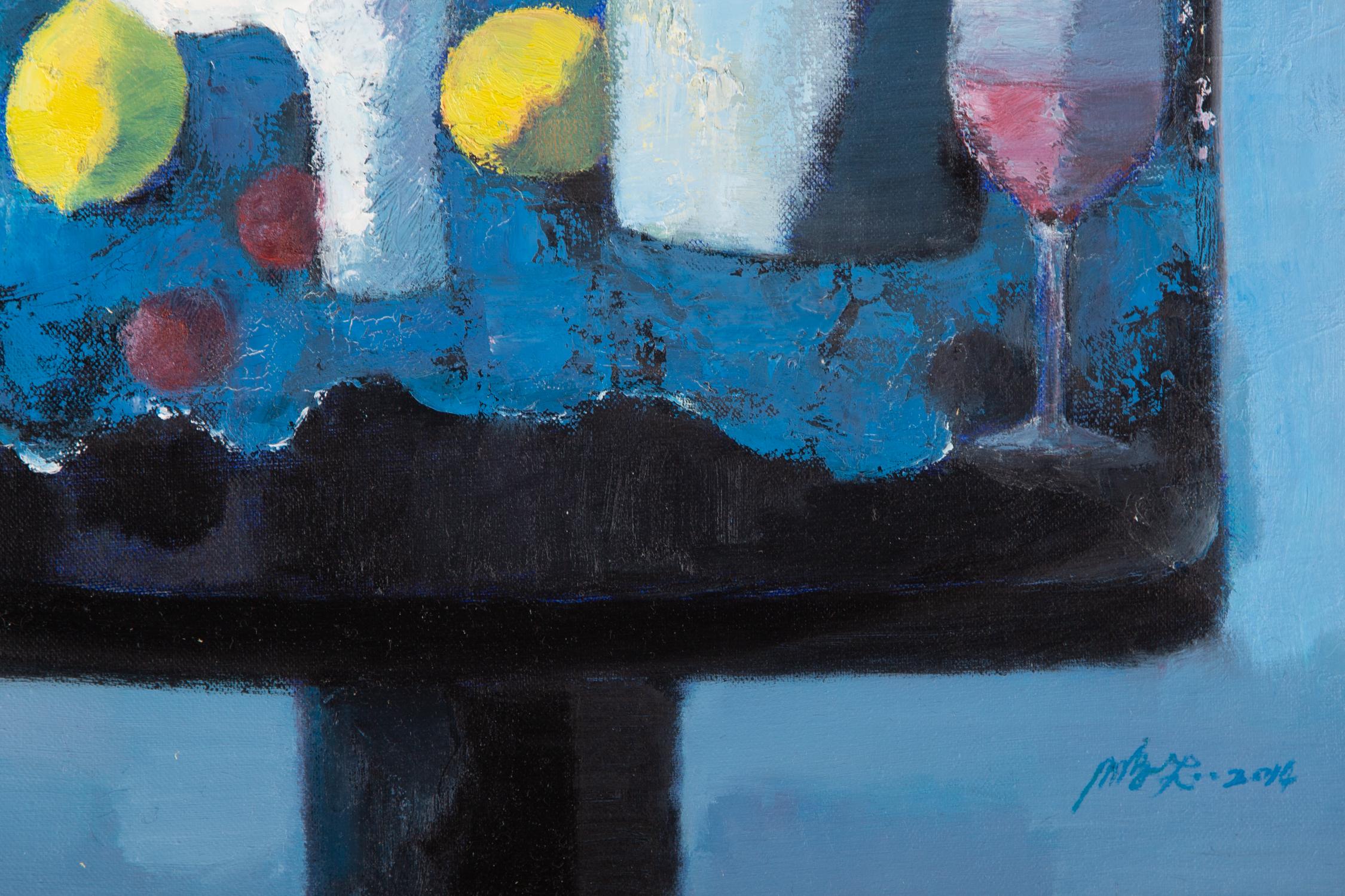 Pengfei Wu, Original, Ölgemälde auf Leinwand, „Stillleben-Blau 2“ im Angebot 2