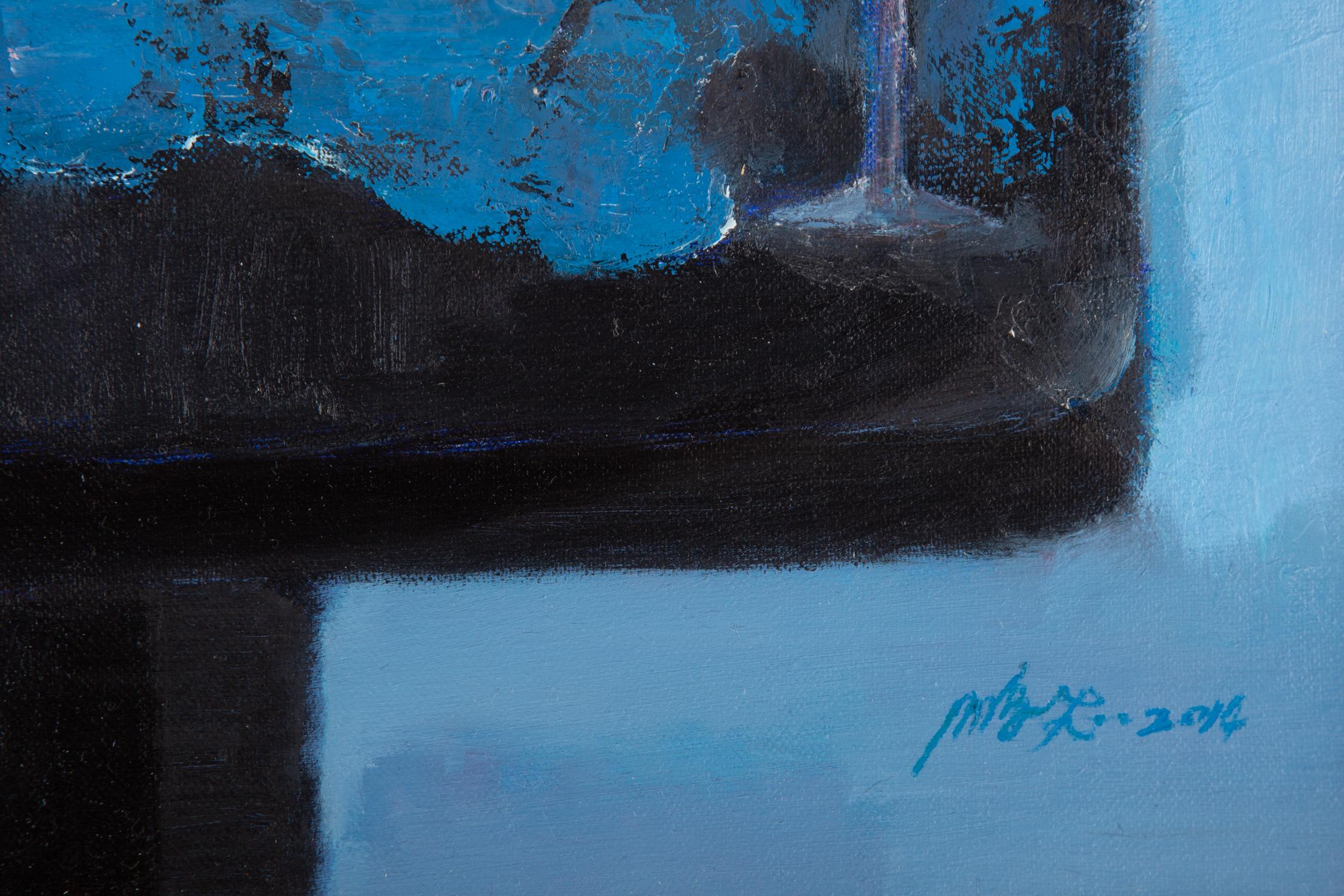 Pengfei Wu, Original, Ölgemälde auf Leinwand, „Stillleben-Blau 2“ im Angebot 6
