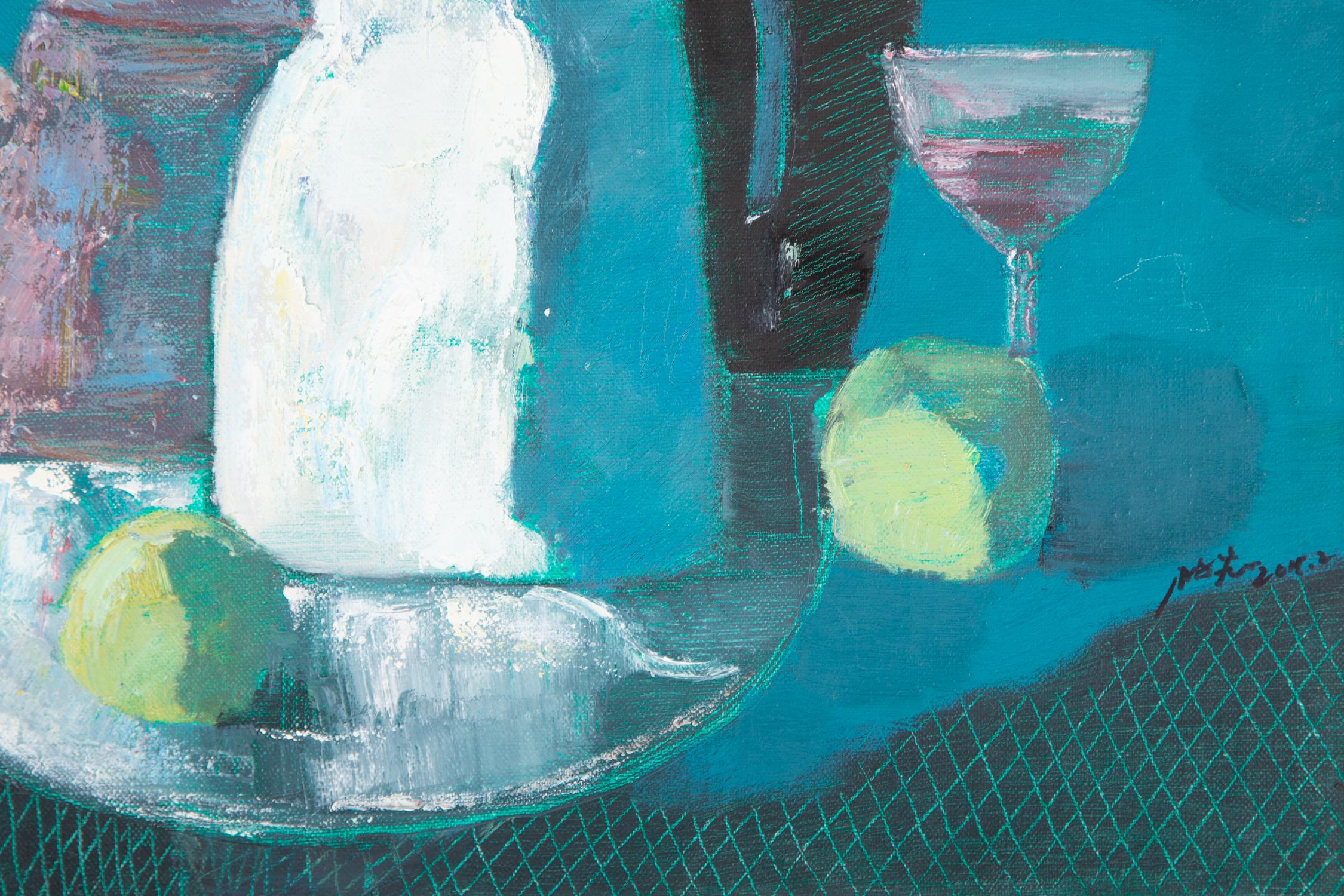Pengfei Wu Original Ölgemälde auf Leinwand „Stillleben-Blau 3“ im Angebot 2