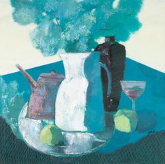 Pengfei Wu Olio originale su tela "Natura morta-Blu 3"