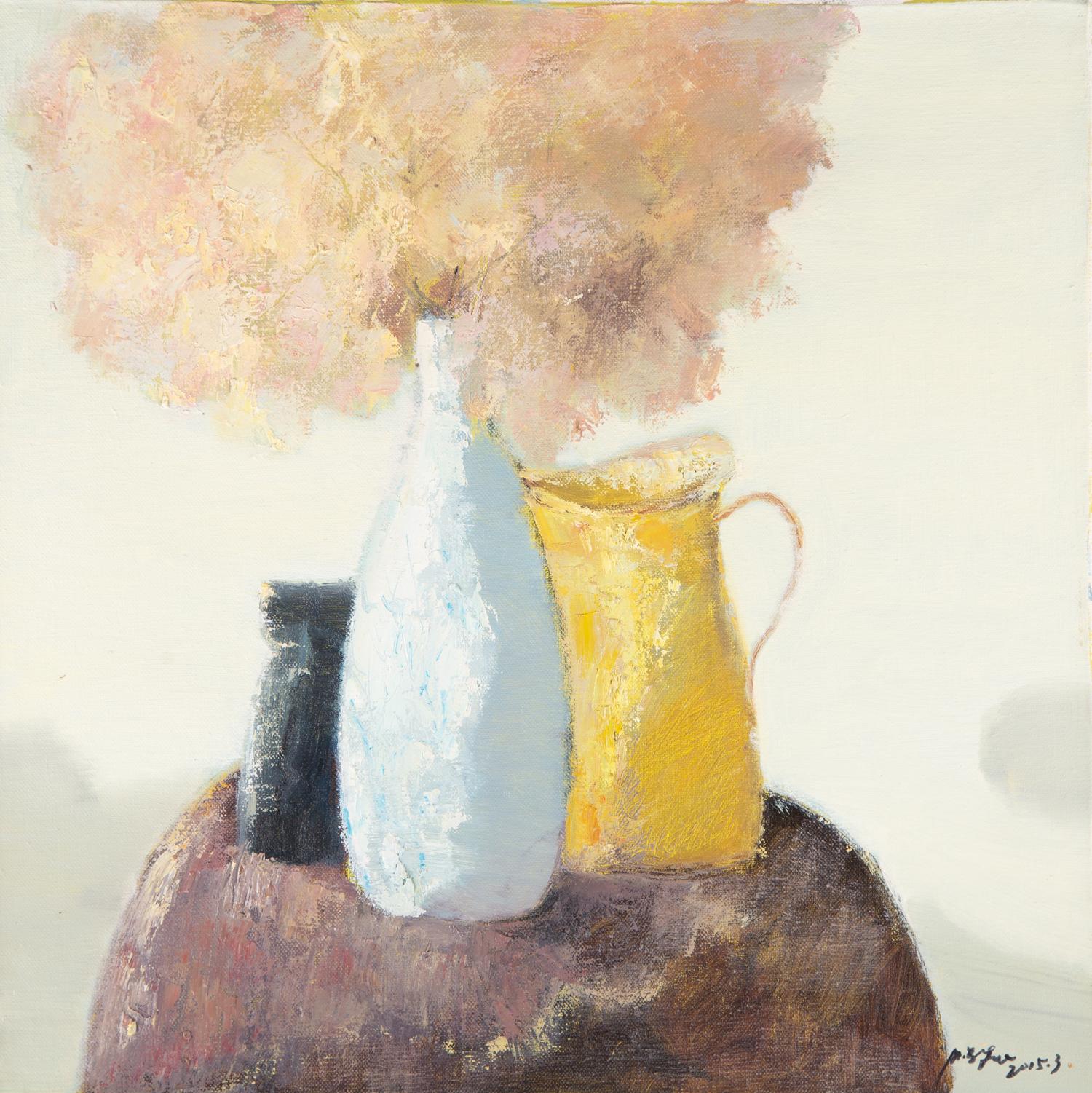 Title: Still Life-Daylight
 Medium: Oil on canvas
 Size: 15.5 x 15.5 inches
 Frame: Framing options available!
 Condition: The painting appears to be in excellent condition.
 Note: This painting is unstretched
 Year: 2015
 Artist: Pengfei Wu

