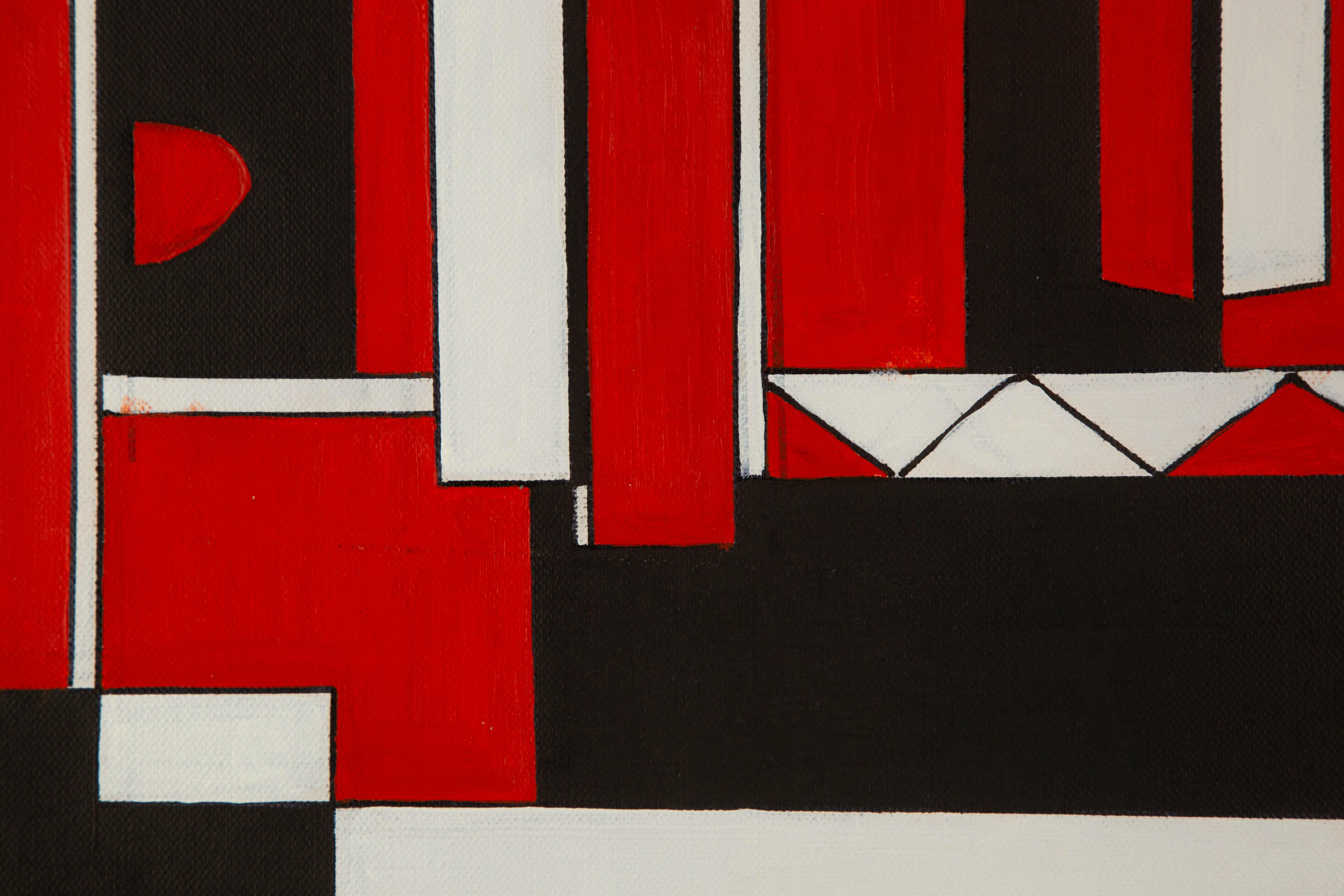  Titel: Geometrie - Rot
 Medium: Öl auf Leinwand
 Größe: 19,5 x 19,5 Zoll
 Rahmen: Einrahmungsmöglichkeiten vorhanden!
 Zustand: Das Gemälde scheint in ausgezeichnetem Zustand zu sein.
 Hinweis: Dieses Gemälde ist nicht aufgespannt.
 Jahr: 2007
